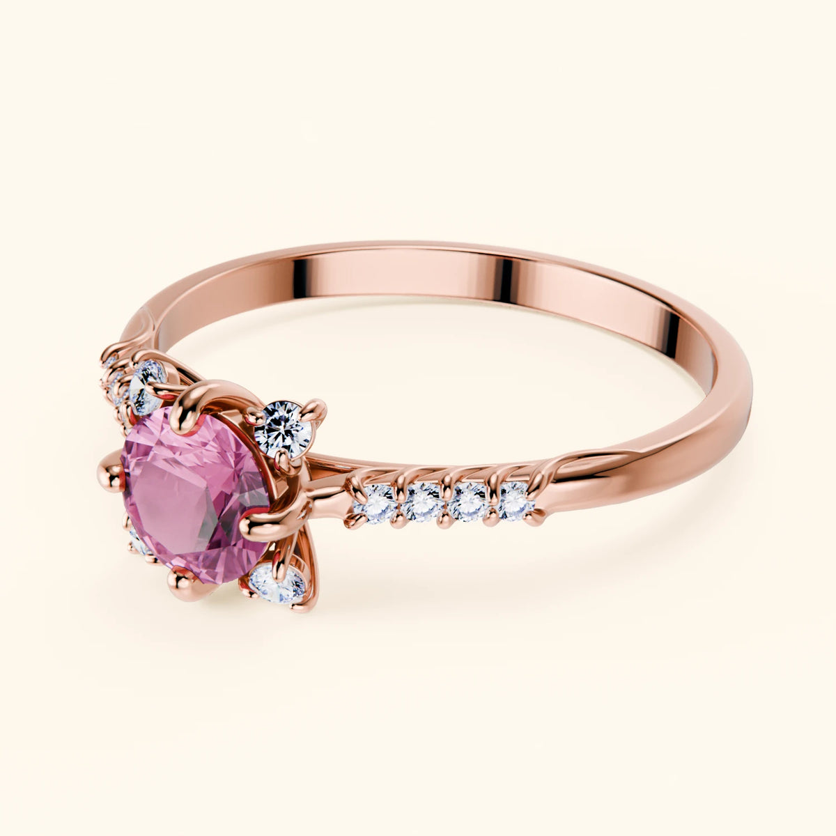 Engagement Ring Scintille - 0.60ct Natural Pink Sapphire with Lab Diamond Side Stones