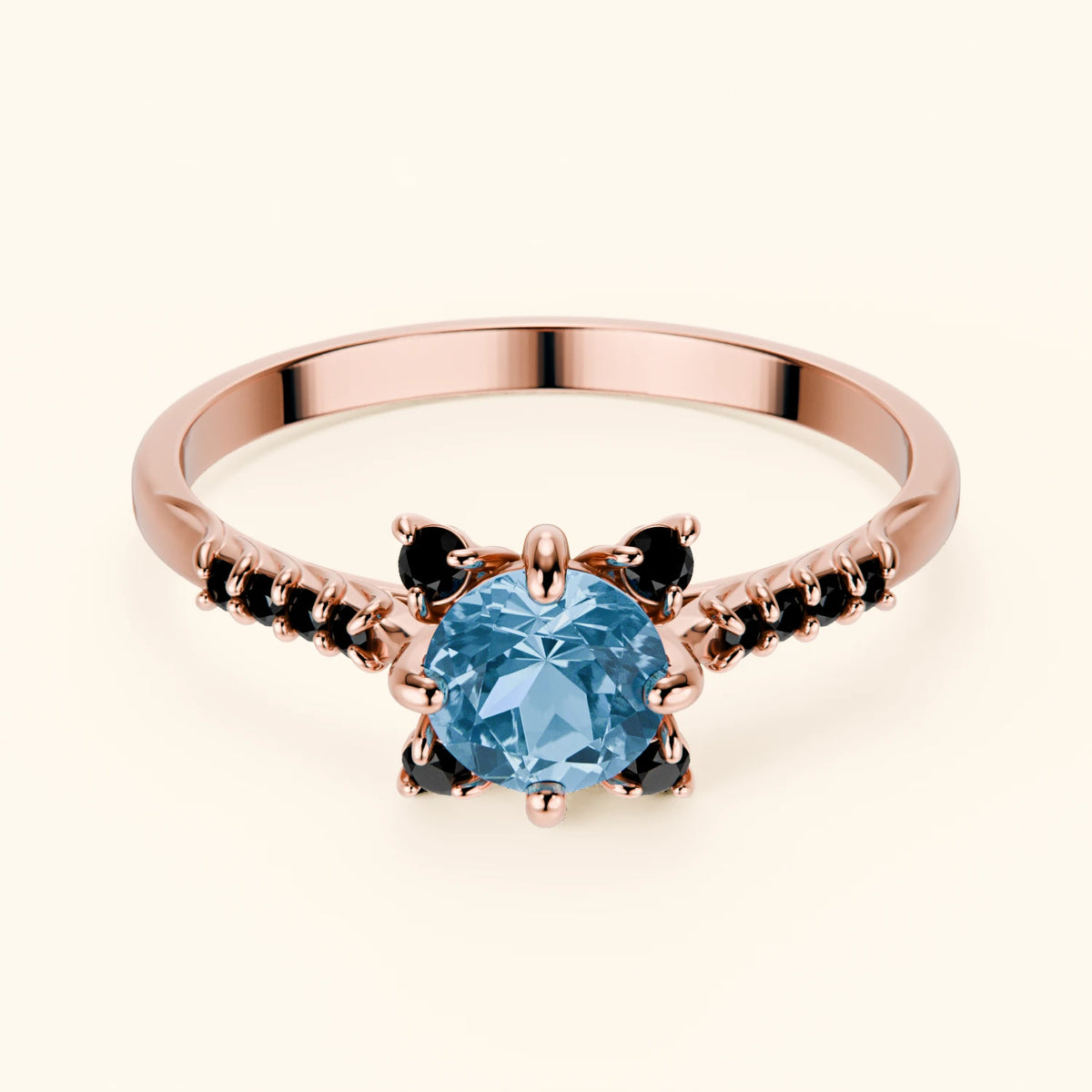 Engagement Ring Scintille - 0.50ct Swiss Blue Topaz with Black Diamond Side Stones