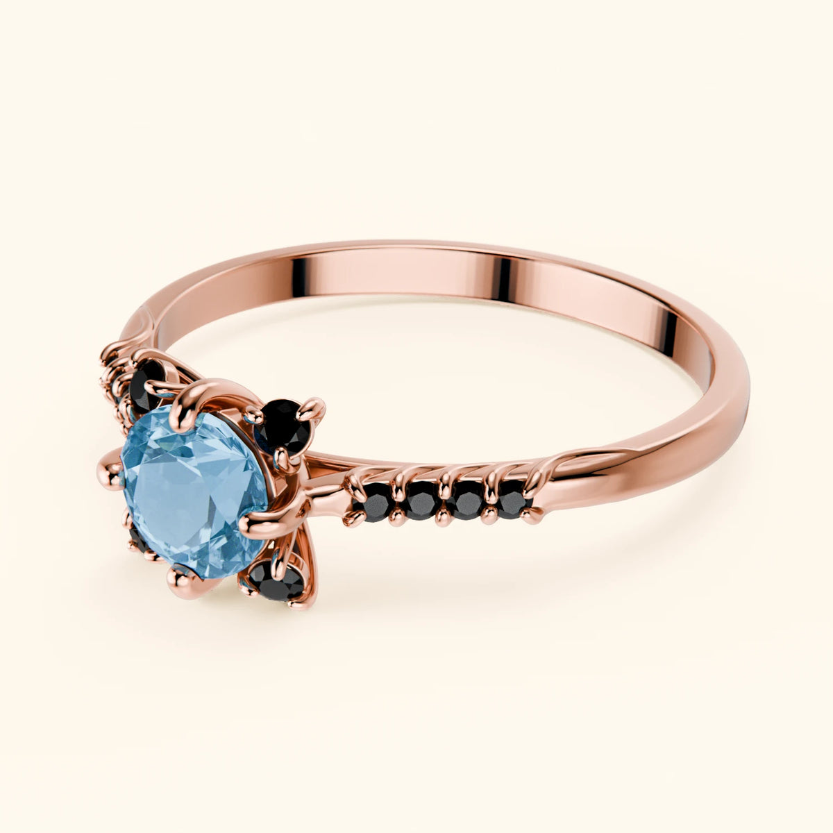 Engagement Ring Scintille - 0.50ct Swiss Blue Topaz with Black Diamond Side Stones