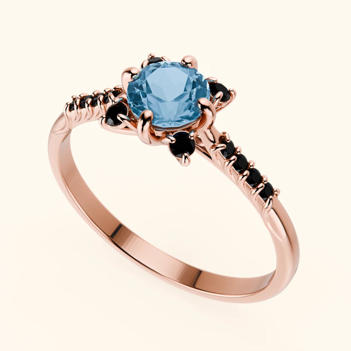 Engagement Ring Scintille - 0.50ct Swiss Blue Topaz with Black Diamond Side Stones