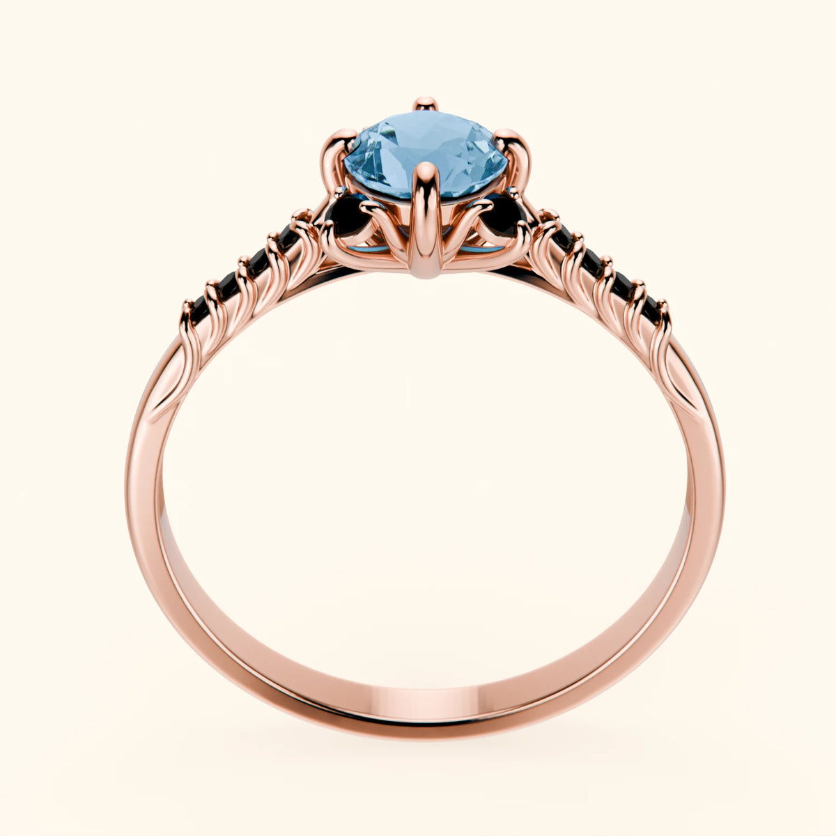 Engagement Ring Scintille - 0.50ct Swiss Blue Topaz with Black Diamond Side Stones