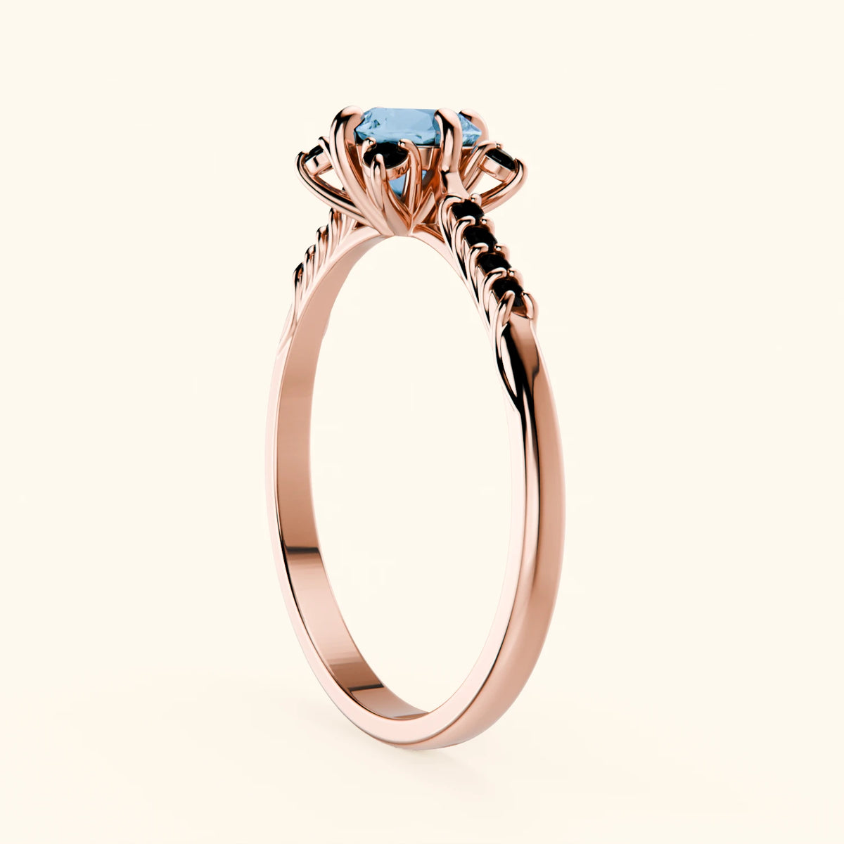 Engagement Ring Scintille - 0.50ct Swiss Blue Topaz with Black Diamond Side Stones