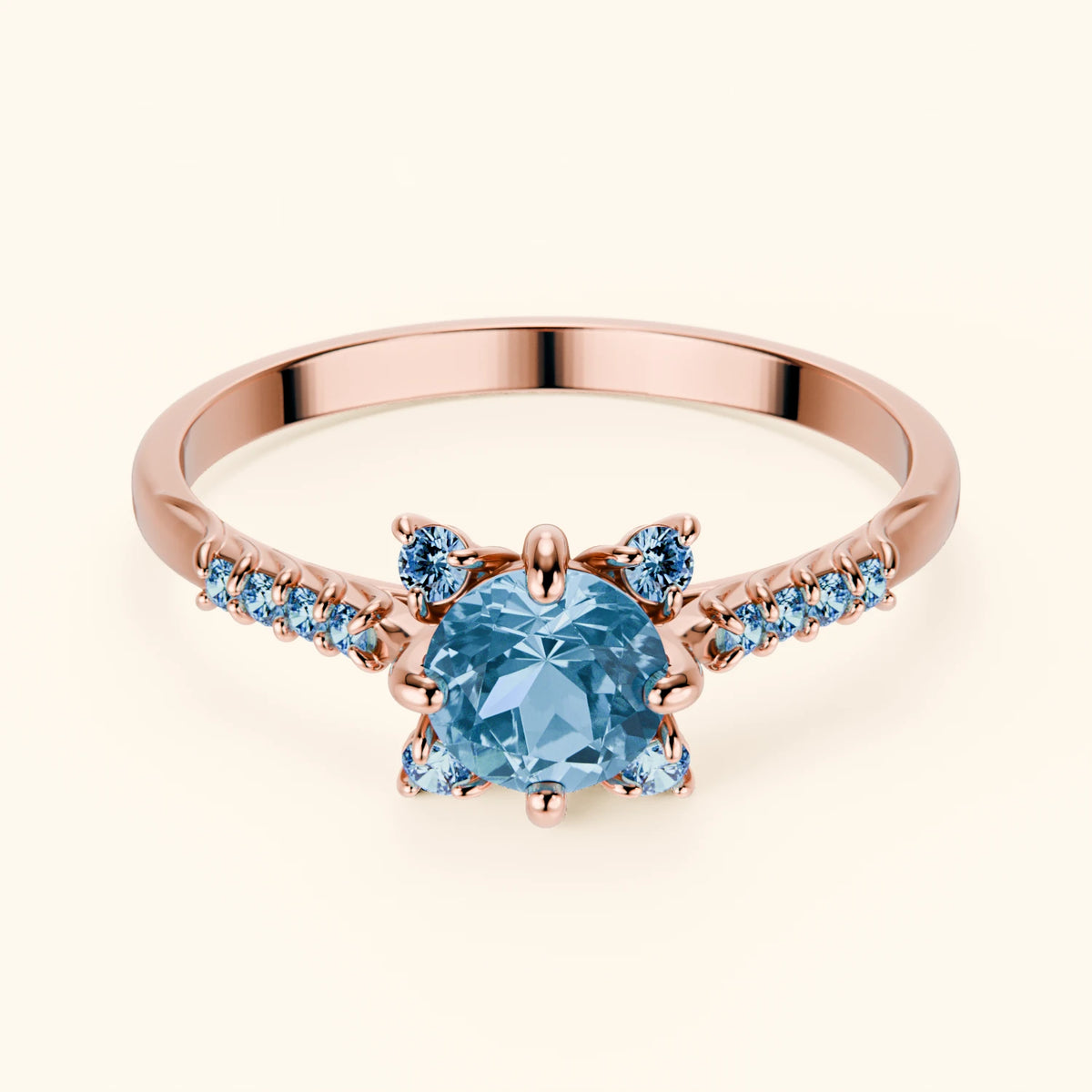 Engagement Ring Scintille - 0.50ct Swiss Blue Topaz with Lab Blue Diamond Side Stones
