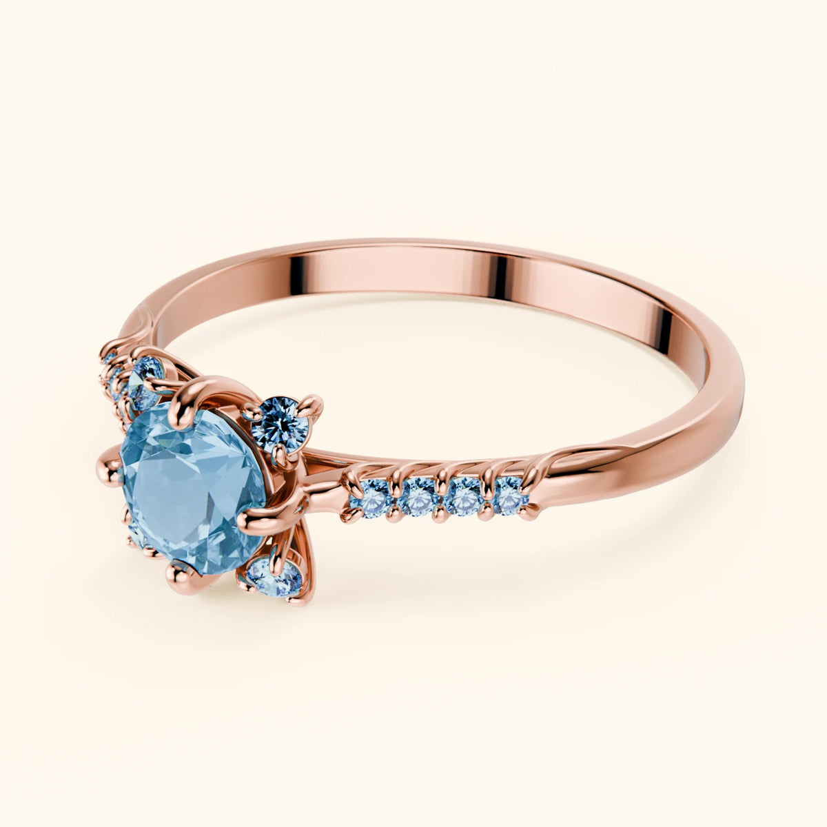 Engagement Ring Scintille - 0.50ct Swiss Blue Topaz with Lab Blue Diamond Side Stones