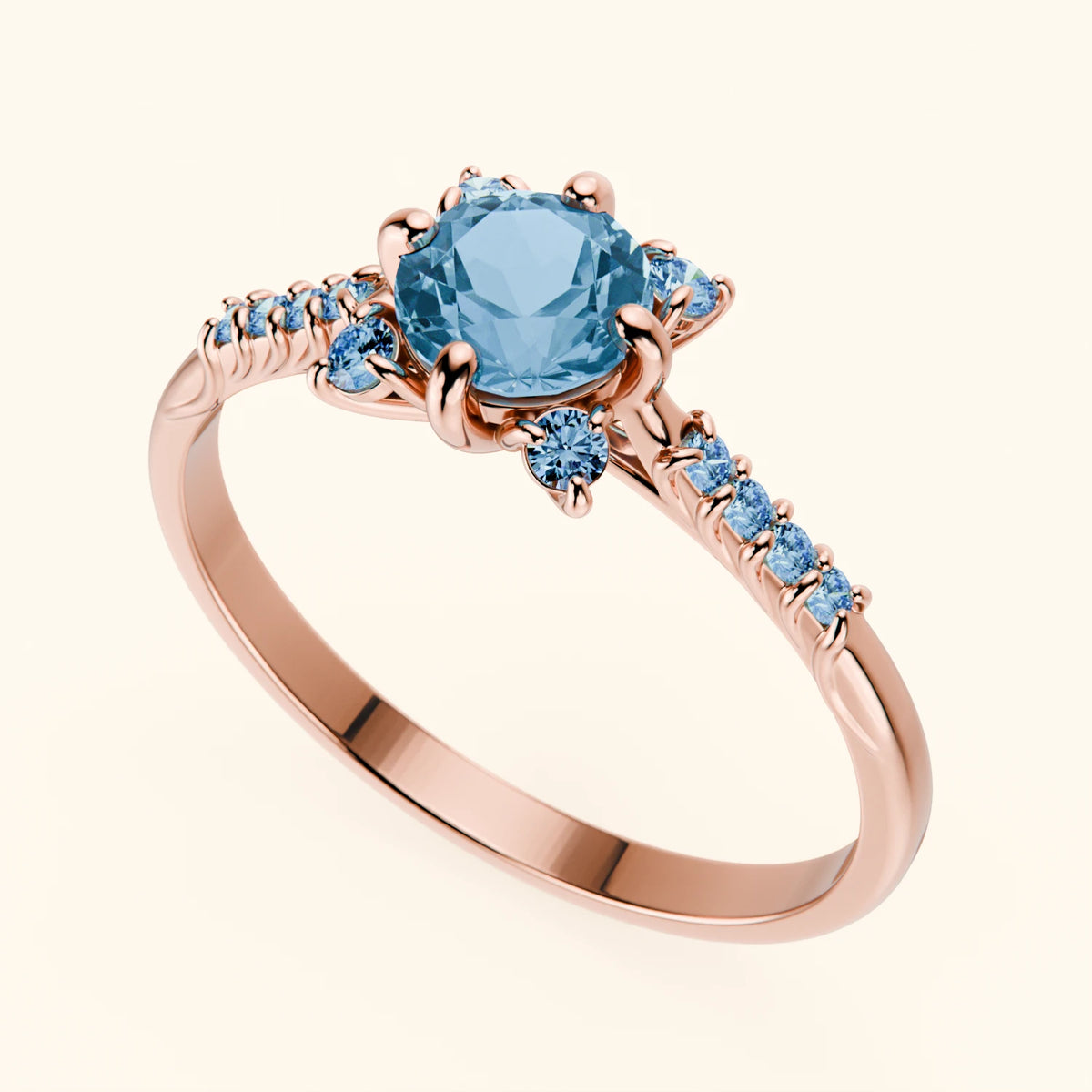 Engagement Ring Scintille - 0.50ct Swiss Blue Topaz with Lab Blue Diamond Side Stones