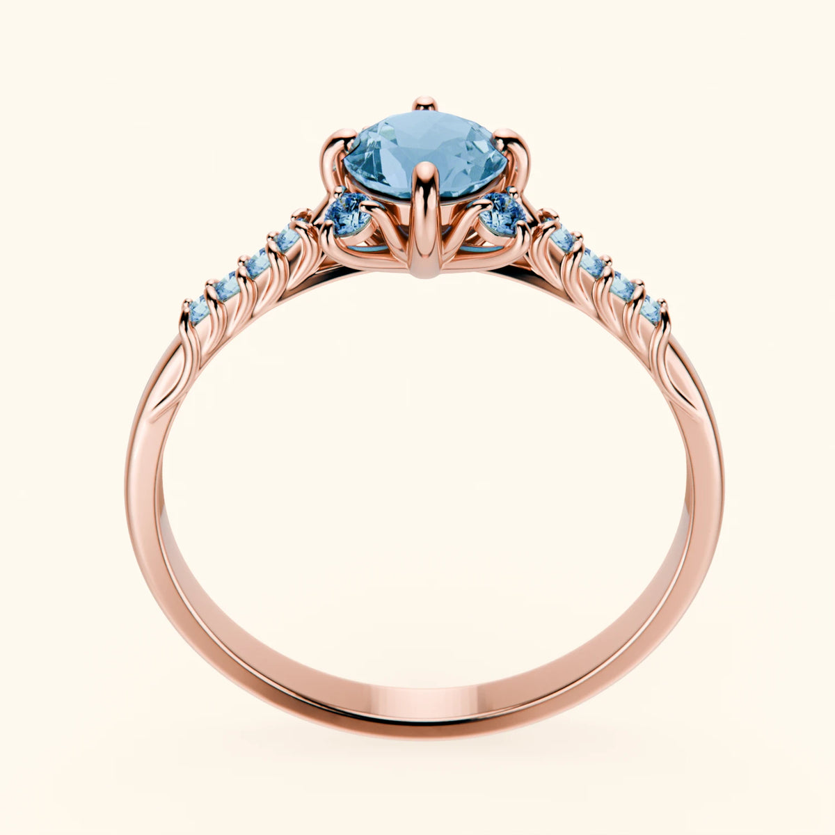 Engagement Ring Scintille - 0.50ct Swiss Blue Topaz with Lab Blue Diamond Side Stones