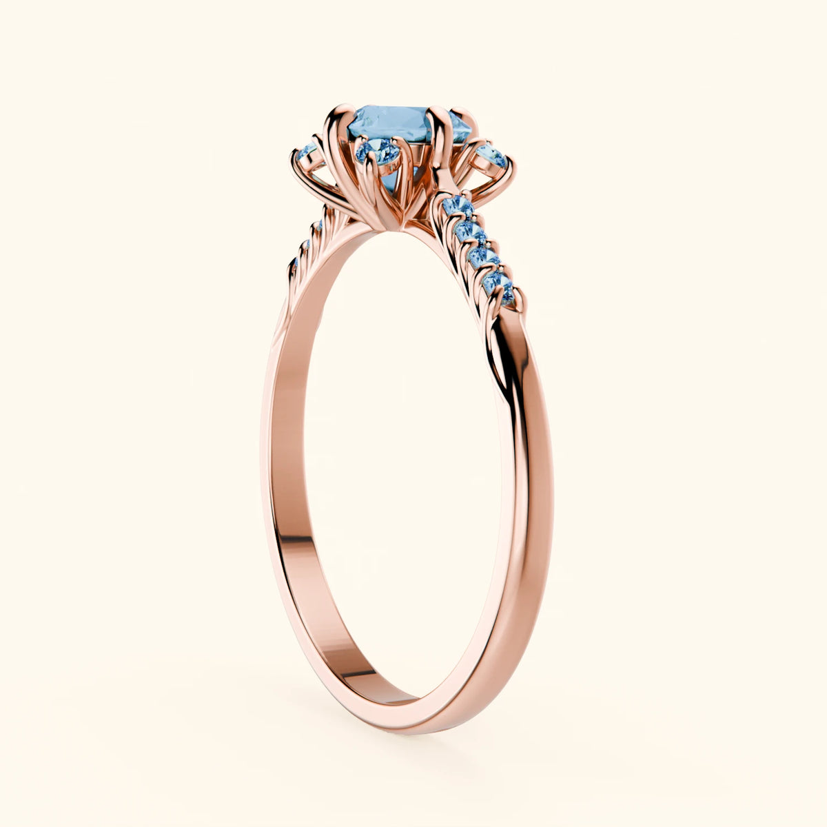 Engagement Ring Scintille - 0.50ct Swiss Blue Topaz with Lab Blue Diamond Side Stones