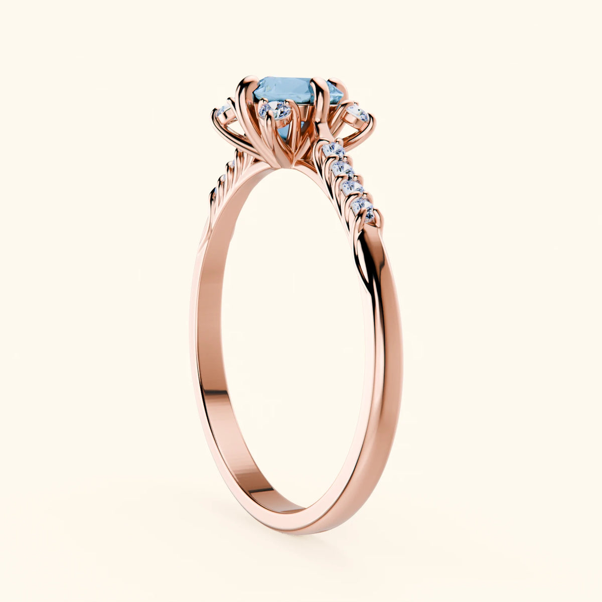 Engagement Ring Scintille - 0.50ct Swiss Blue Topaz with Natural Diamond Side Stones