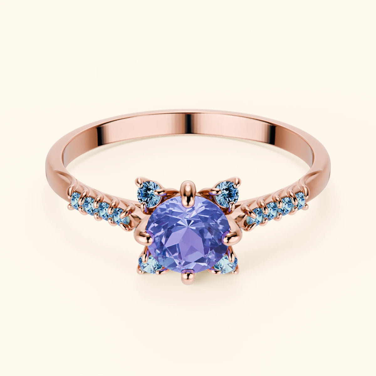 Engagement Ring Scintille - 0.45ct Tanzanite with Lab Blue Diamond Side Stones