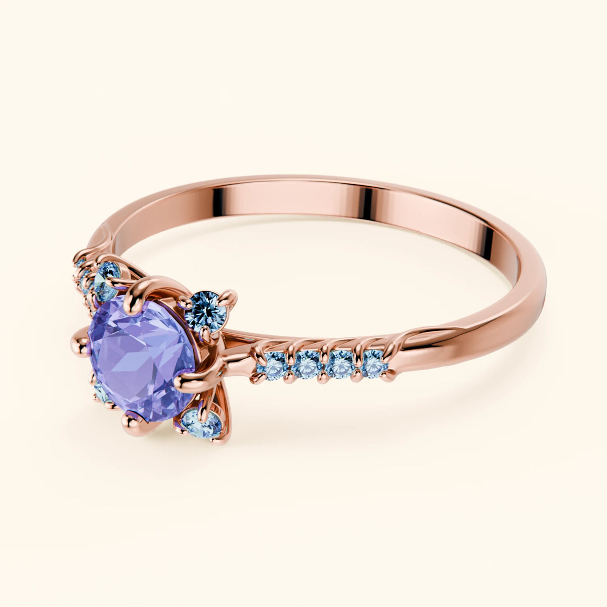 Engagement Ring Scintille - 0.45ct Tanzanite with Lab Blue Diamond Side Stones