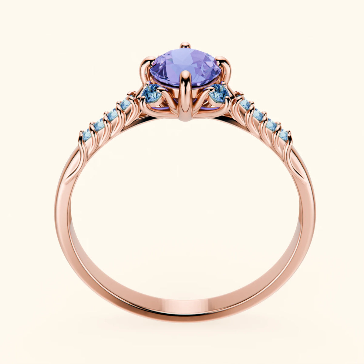 Engagement Ring Scintille - 0.45ct Tanzanite with Lab Blue Diamond Side Stones