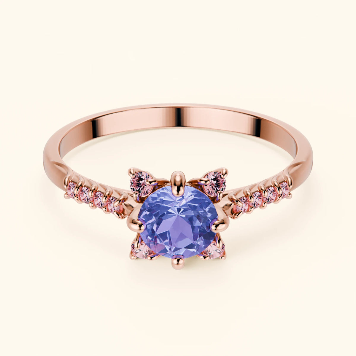 Engagement Ring Scintille - 0.45ct Tanzanite with Lab Pink Diamond Side Stones
