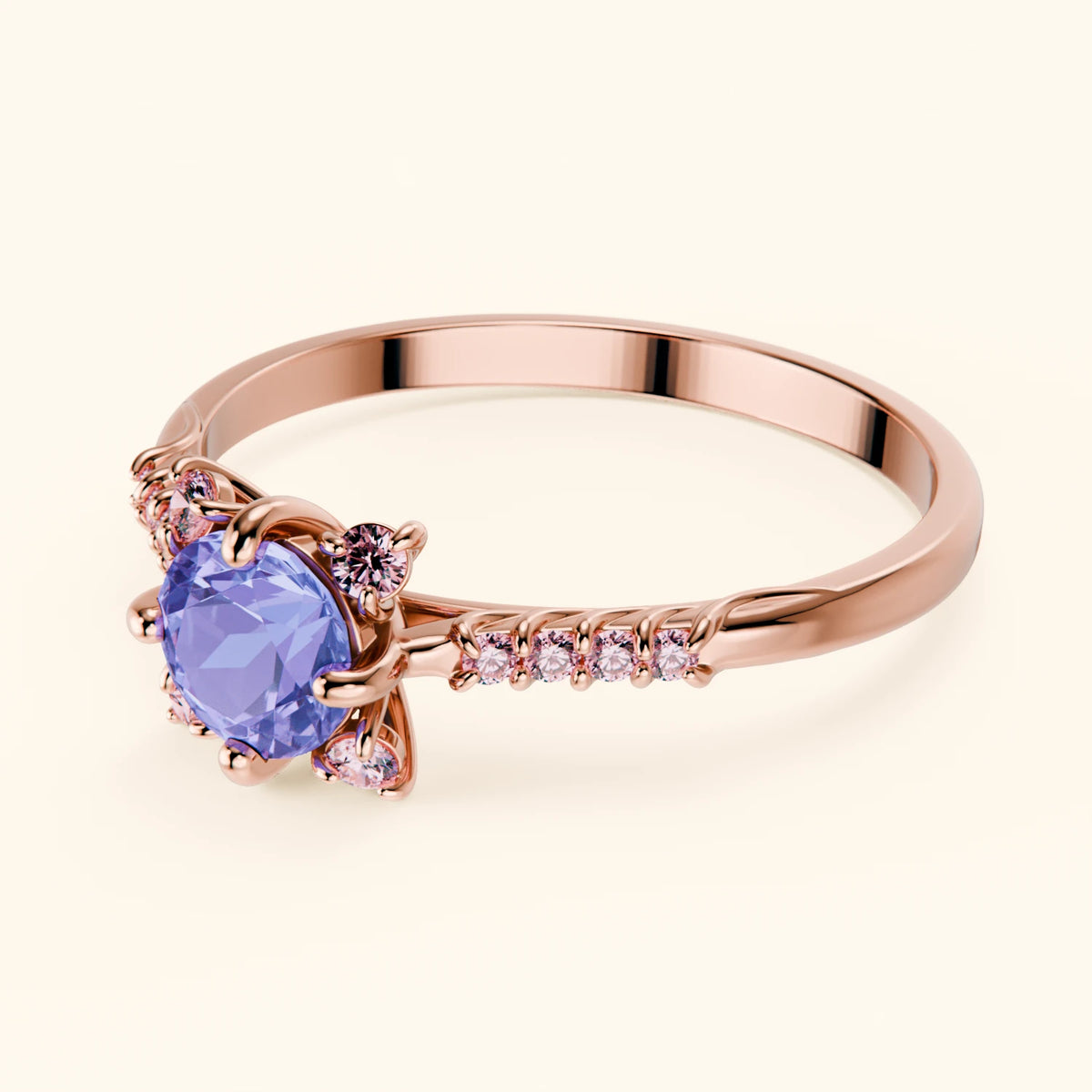 Engagement Ring Scintille - 0.45ct Tanzanite with Lab Pink Diamond Side Stones