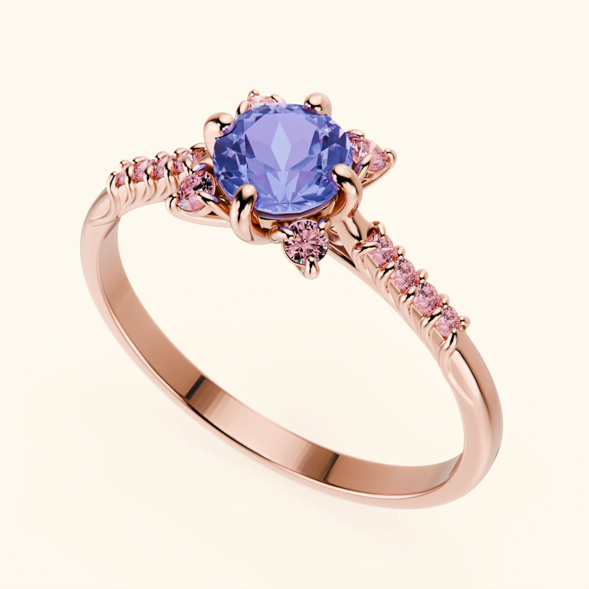 Engagement Ring Scintille - 0.45ct Tanzanite with Lab Pink Diamond Side Stones
