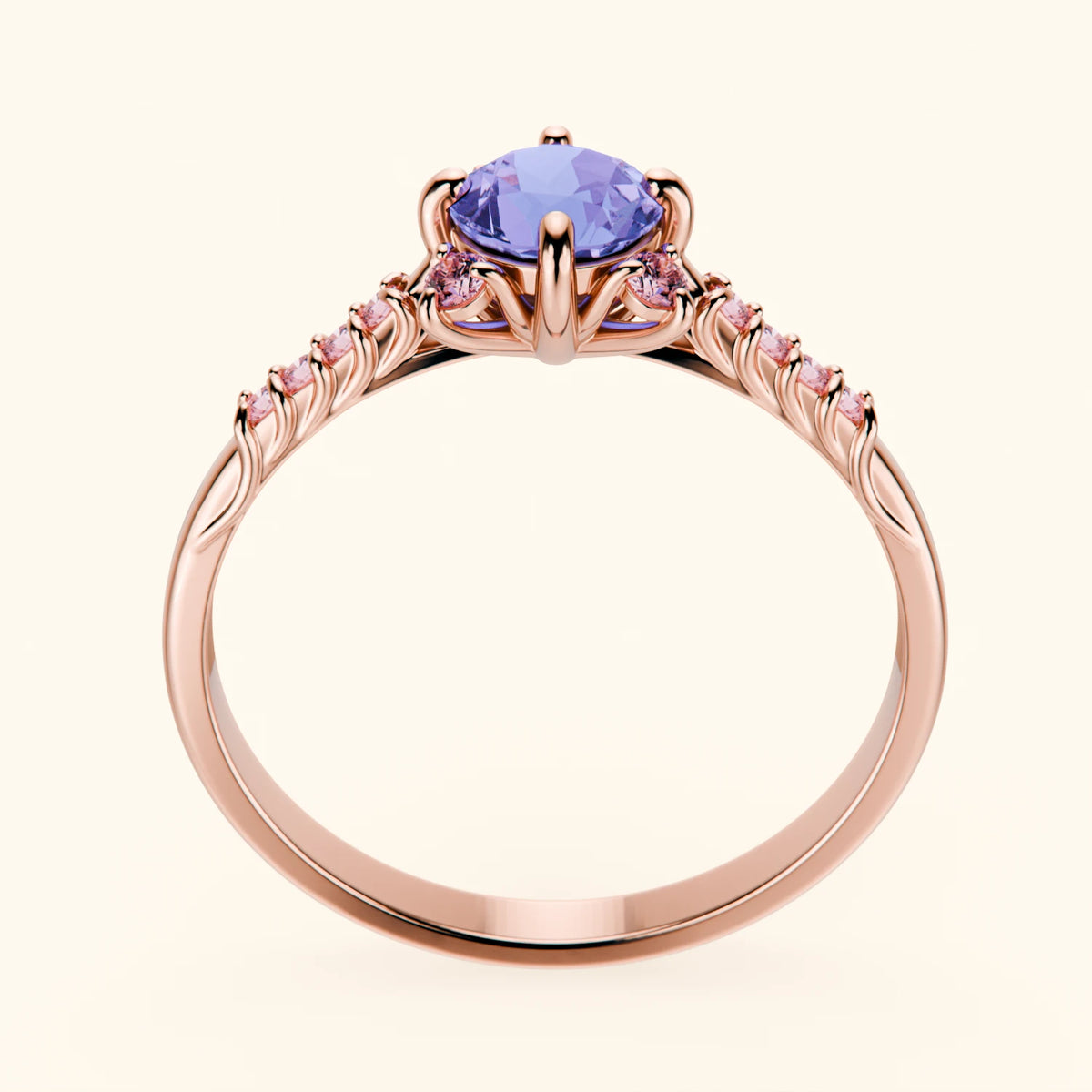 Engagement Ring Scintille - 0.45ct Tanzanite with Lab Pink Diamond Side Stones