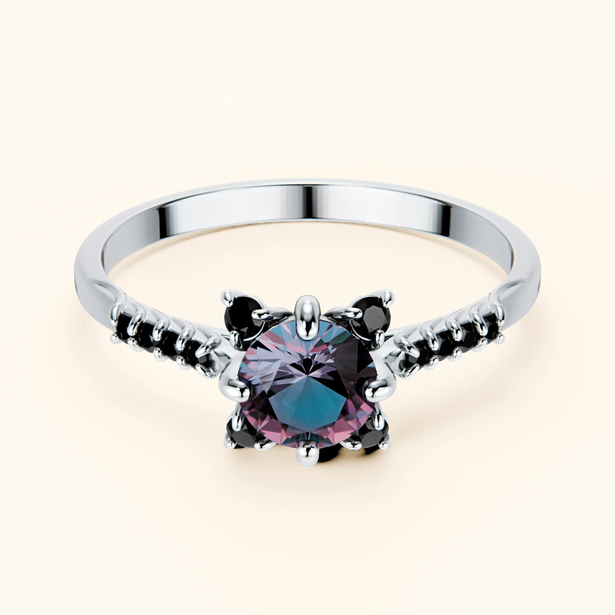 Engagement Ring Scintille - 0.55ct Lab Alexandrite with Black Diamond Side Stones
