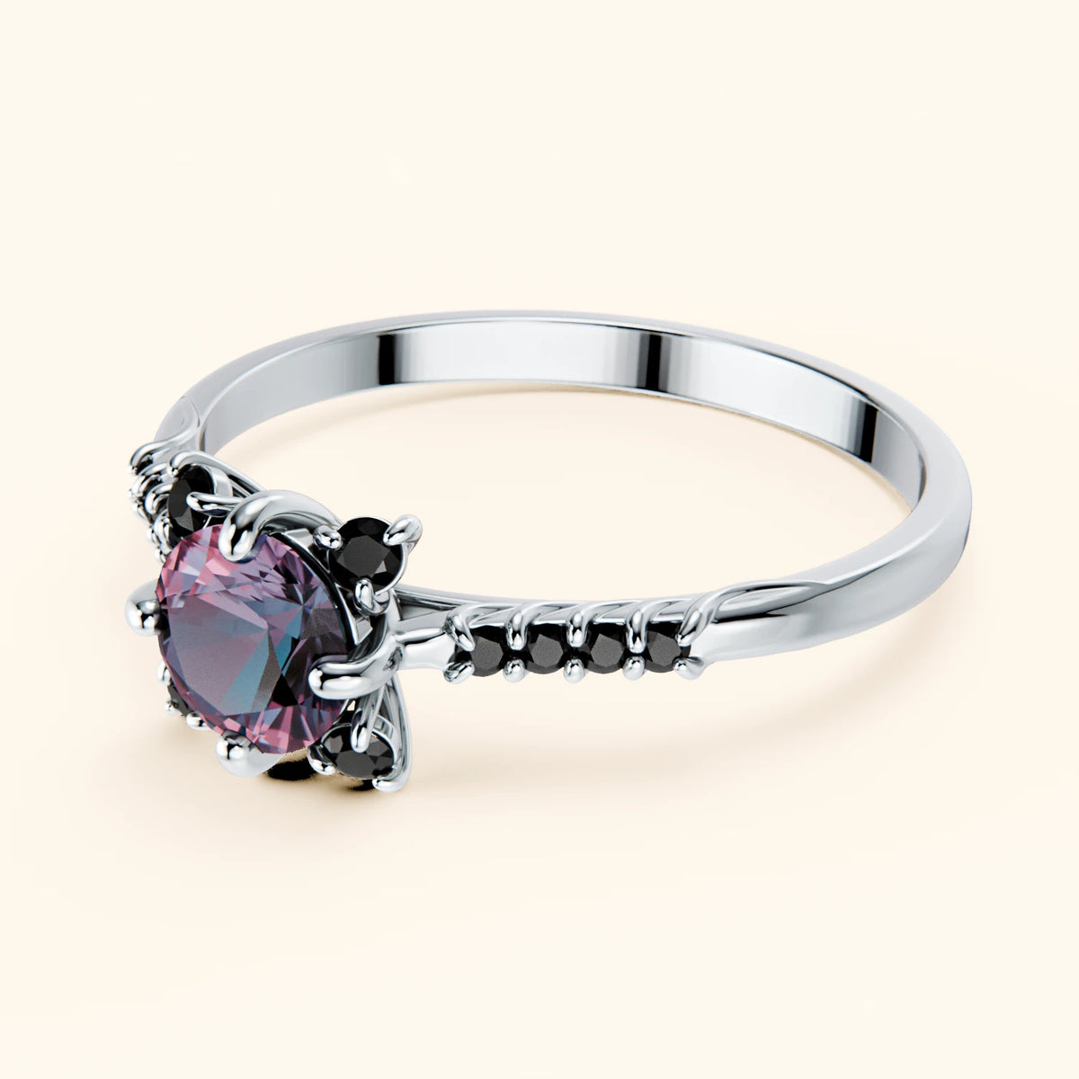 Engagement Ring Scintille - 0.55ct Lab Alexandrite with Black Diamond Side Stones