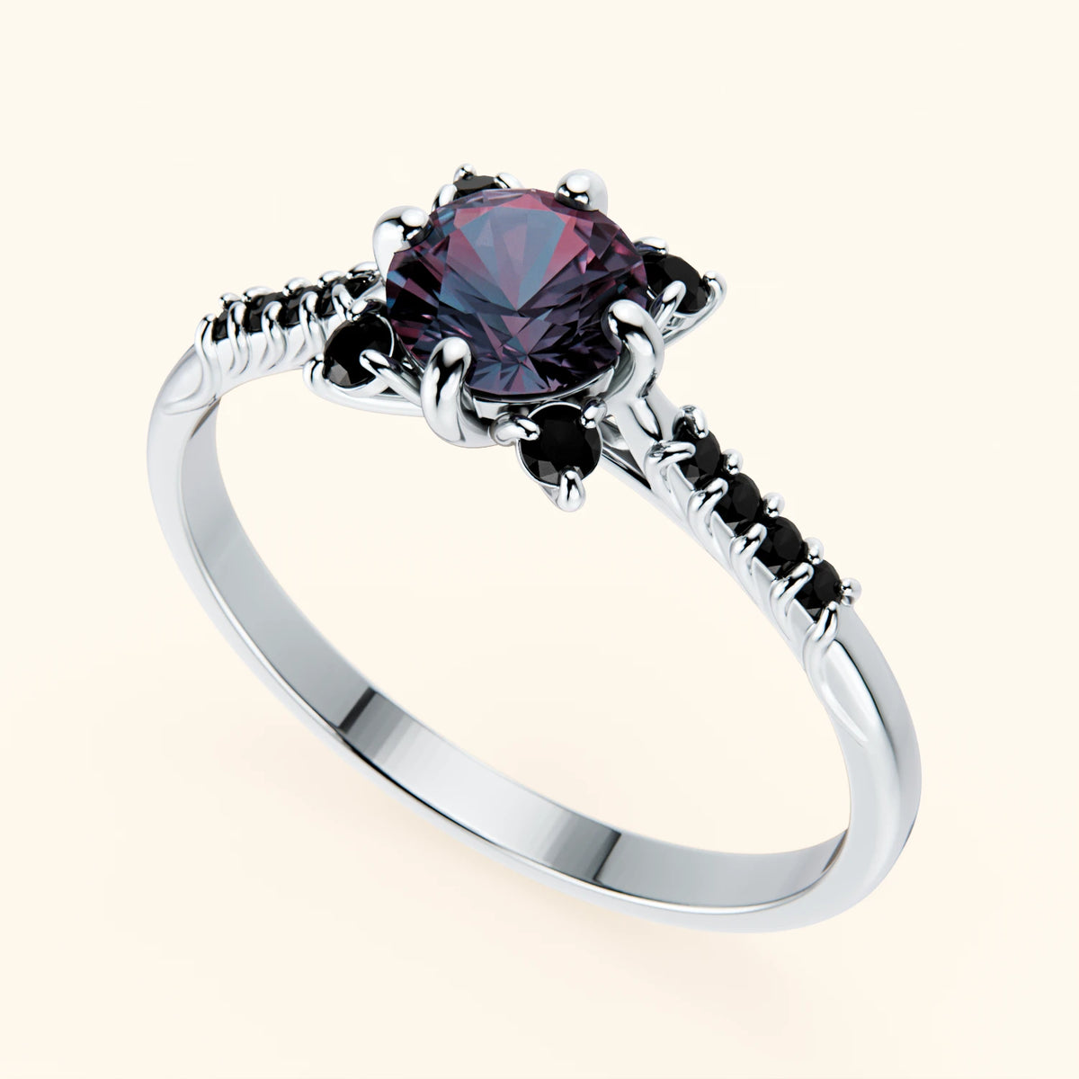 Engagement Ring Scintille - 0.55ct Lab Alexandrite with Black Diamond Side Stones