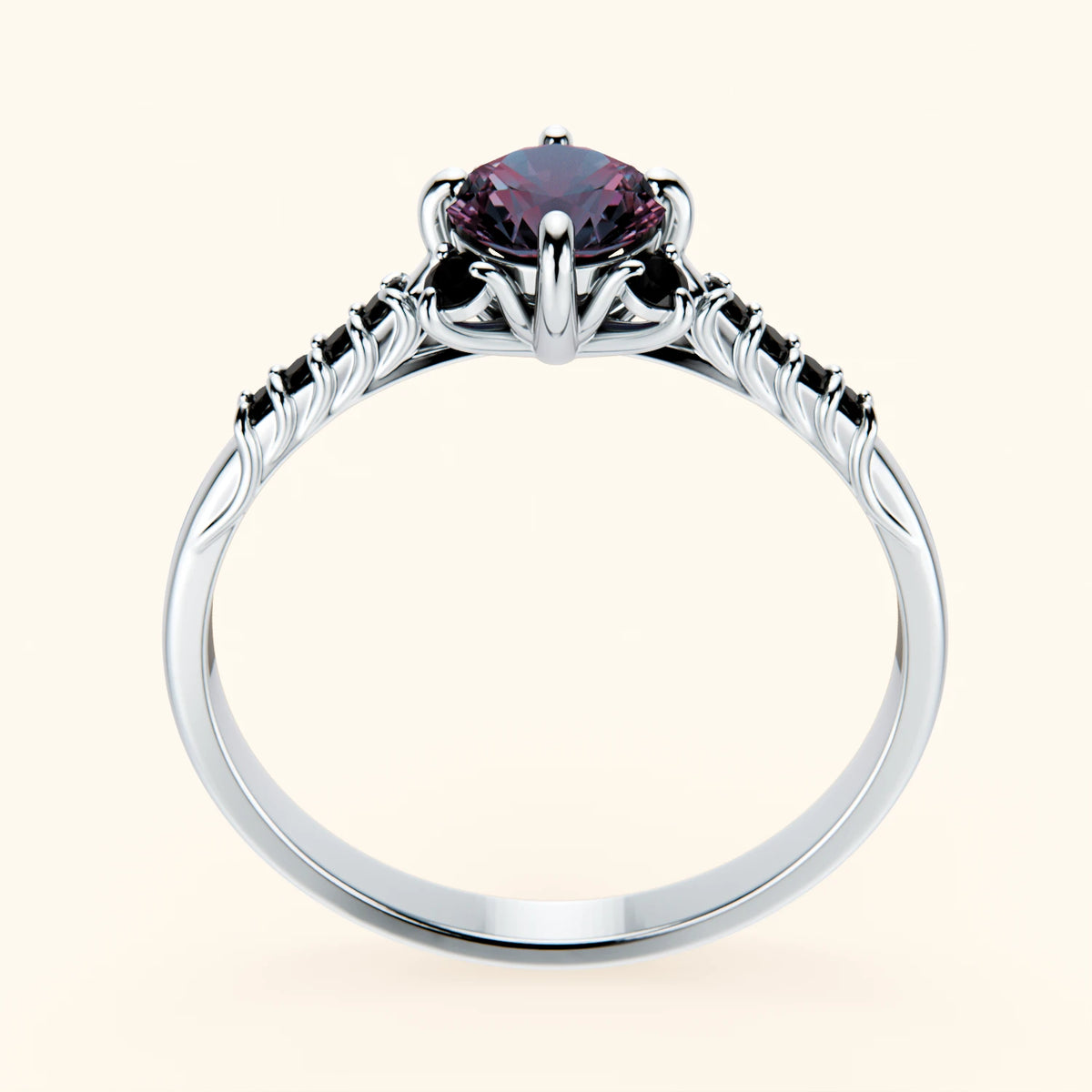 Engagement Ring Scintille - 0.55ct Lab Alexandrite with Black Diamond Side Stones