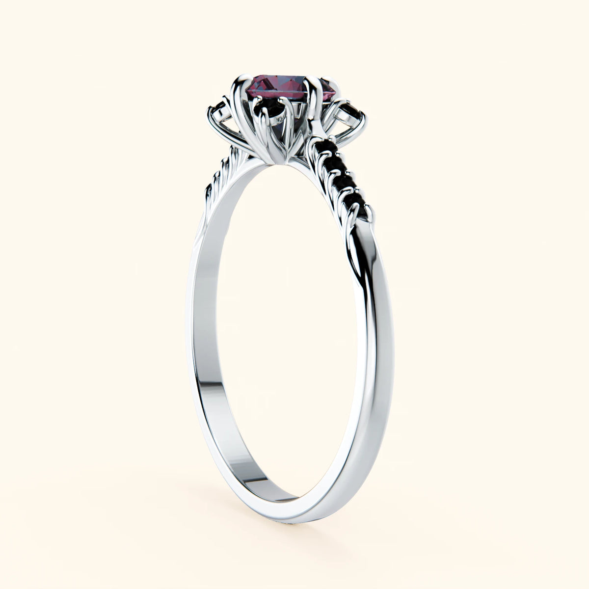 Engagement Ring Scintille - 0.55ct Lab Alexandrite with Black Diamond Side Stones