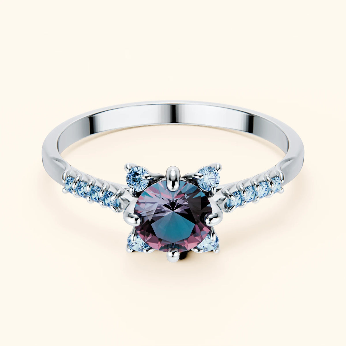 Engagement Ring Scintille - 0.55ct Lab Alexandrite with Lab Blue Diamond Side Stones