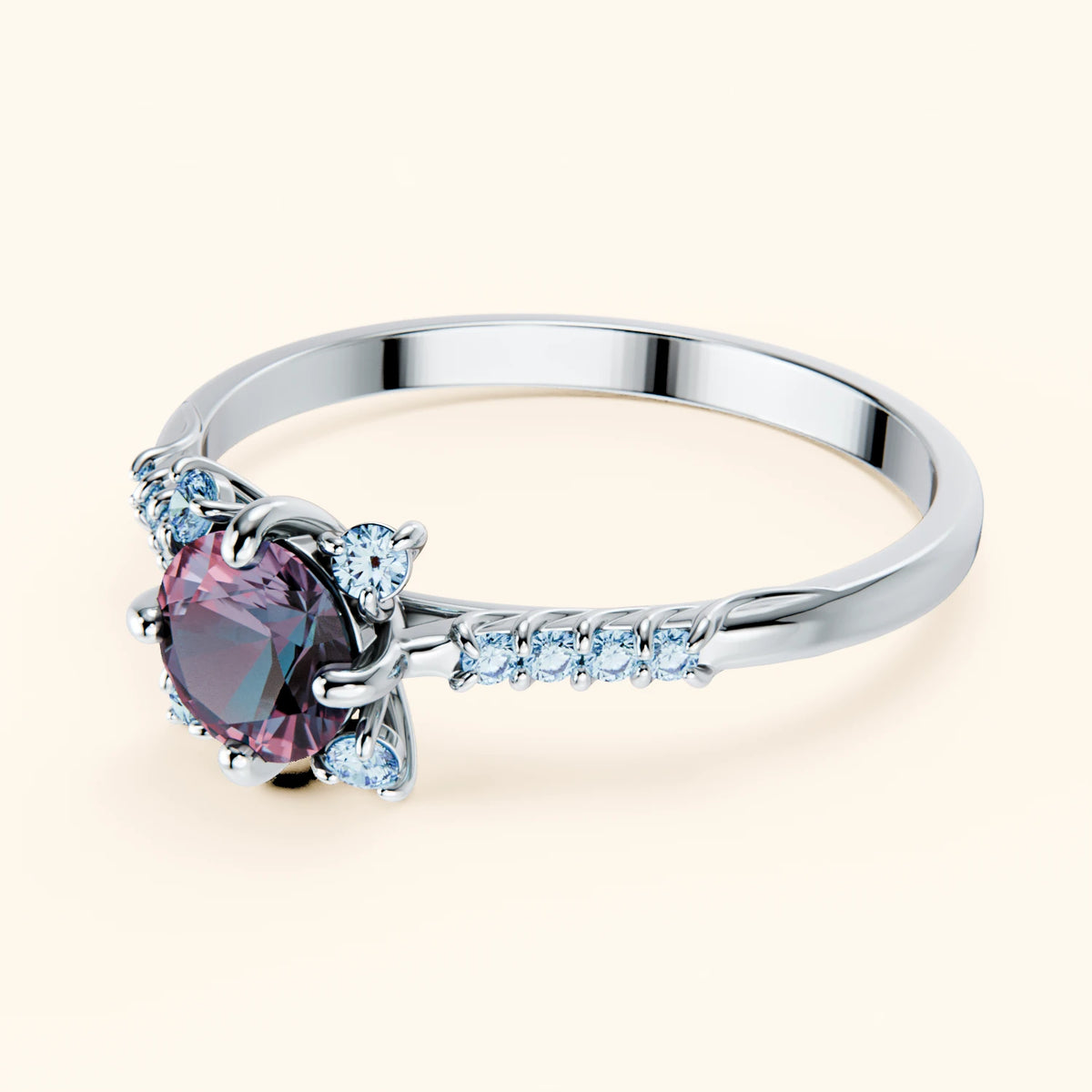 Engagement Ring Scintille - 0.55ct Lab Alexandrite with Lab Blue Diamond Side Stones