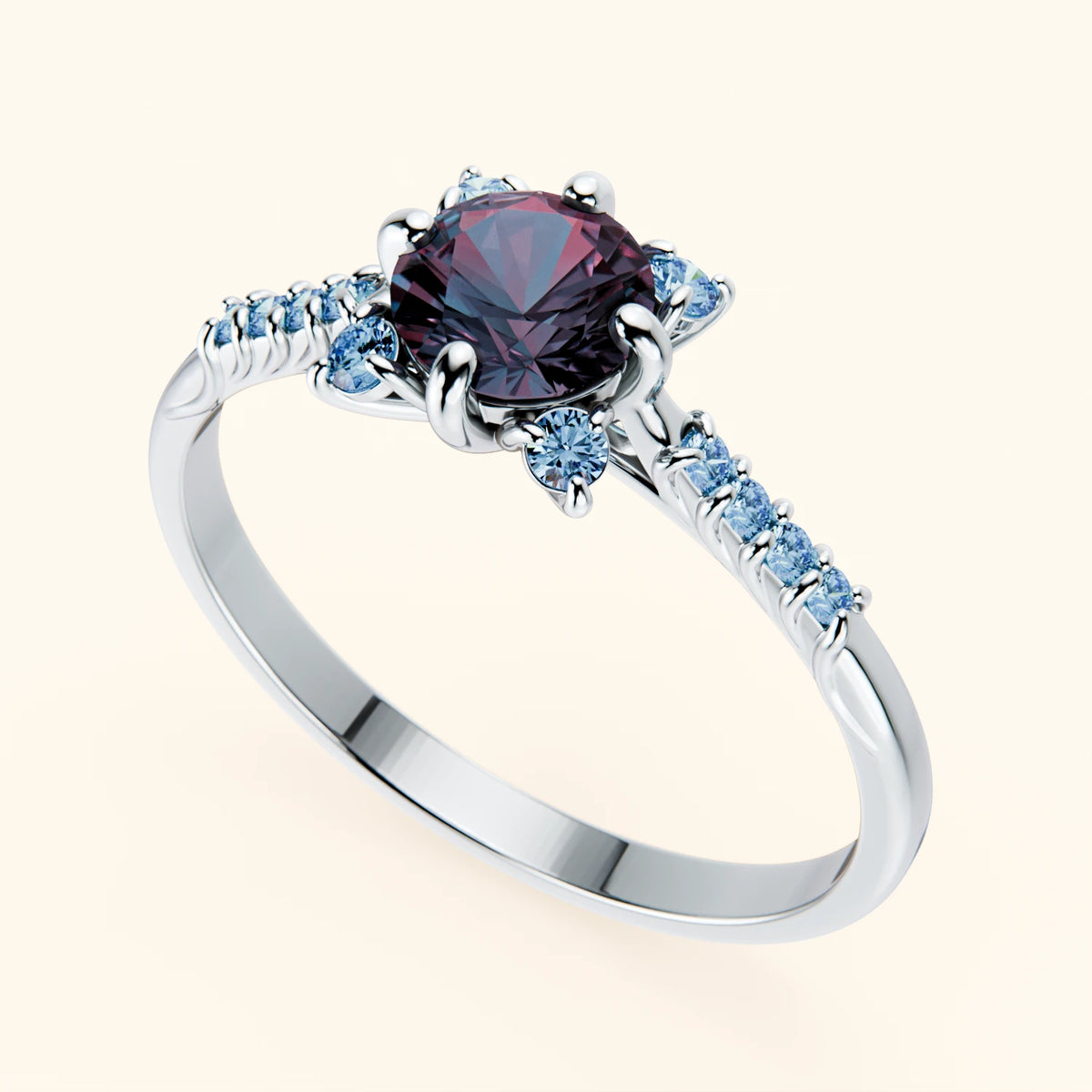 Engagement Ring Scintille - 0.55ct Lab Alexandrite with Lab Blue Diamond Side Stones
