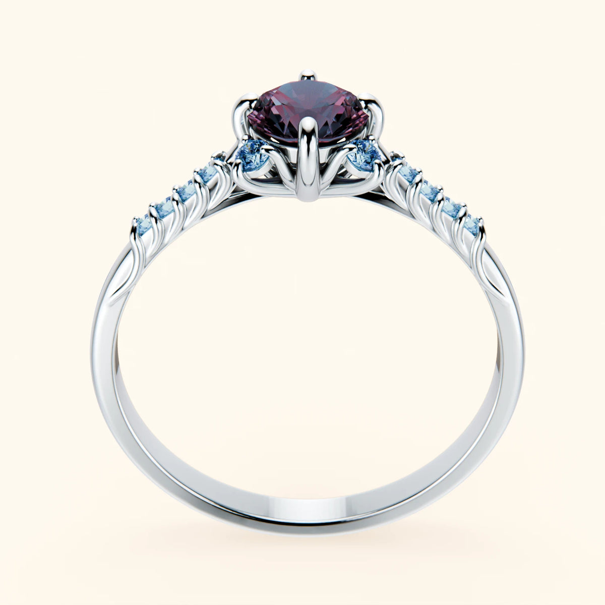Engagement Ring Scintille - 0.55ct Lab Alexandrite with Lab Blue Diamond Side Stones