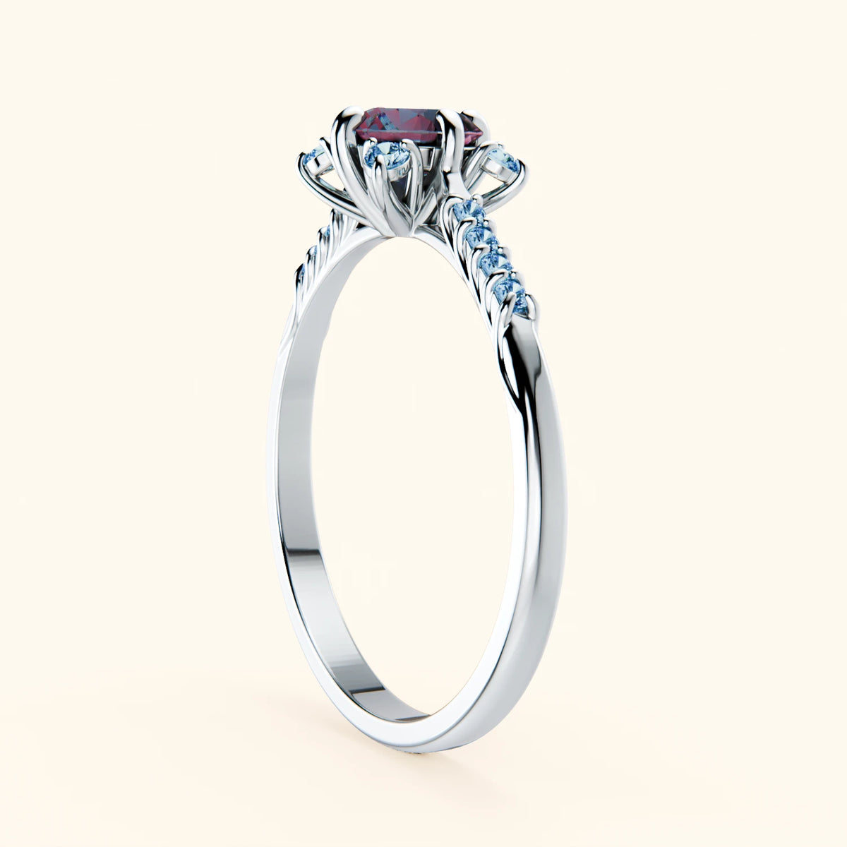 Engagement Ring Scintille - 0.55ct Lab Alexandrite with Lab Blue Diamond Side Stones