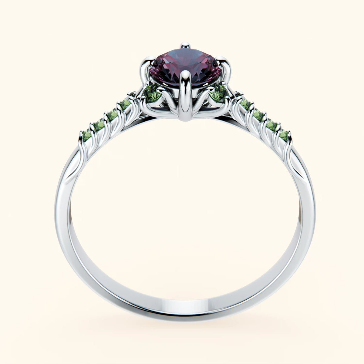 Engagement Ring Scintille - 0.55ct Lab Alexandrite with Lab Green Diamond Side Stones