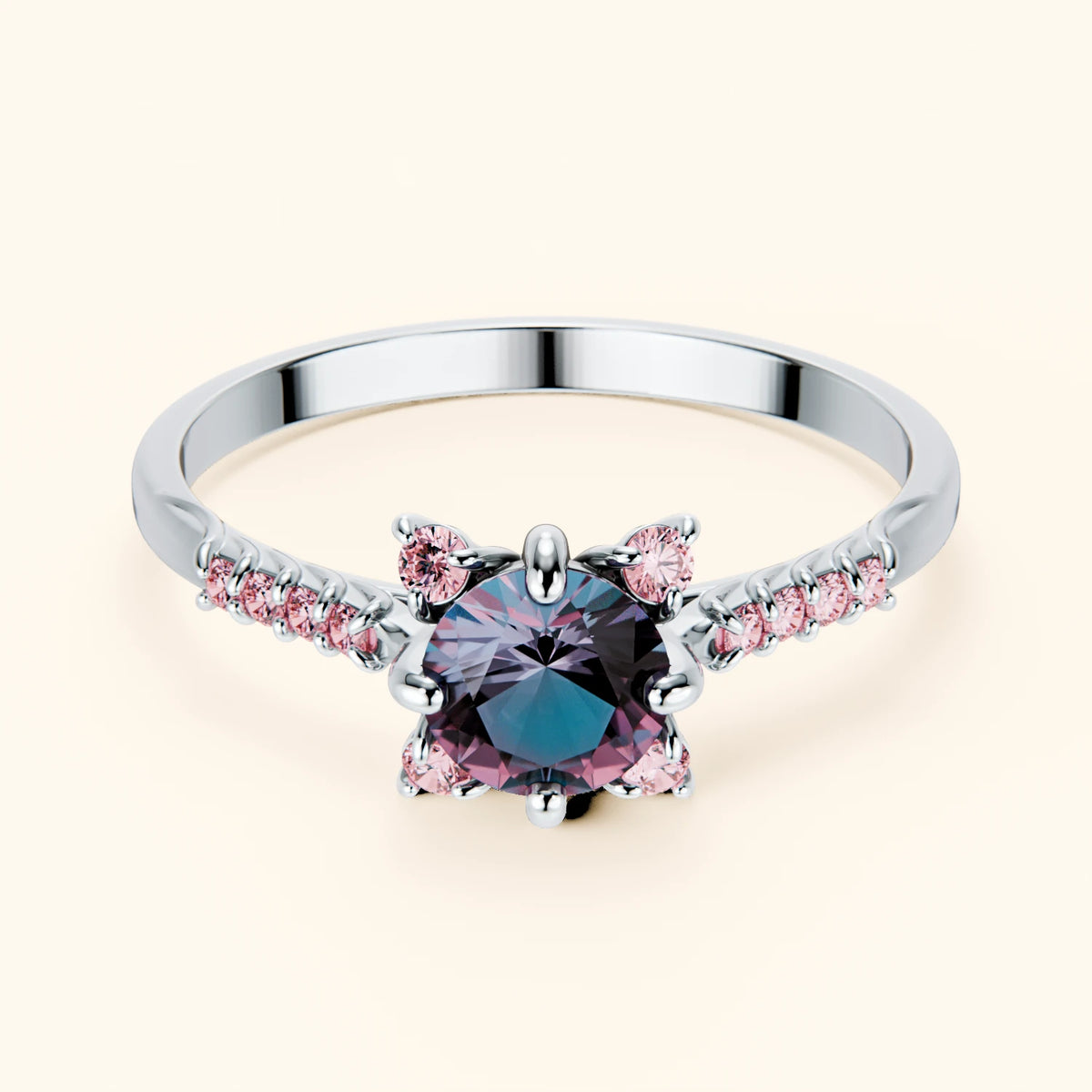 Engagement Ring Scintille - 0.55ct Lab Alexandrite with Lab Pink Diamond Side Stones