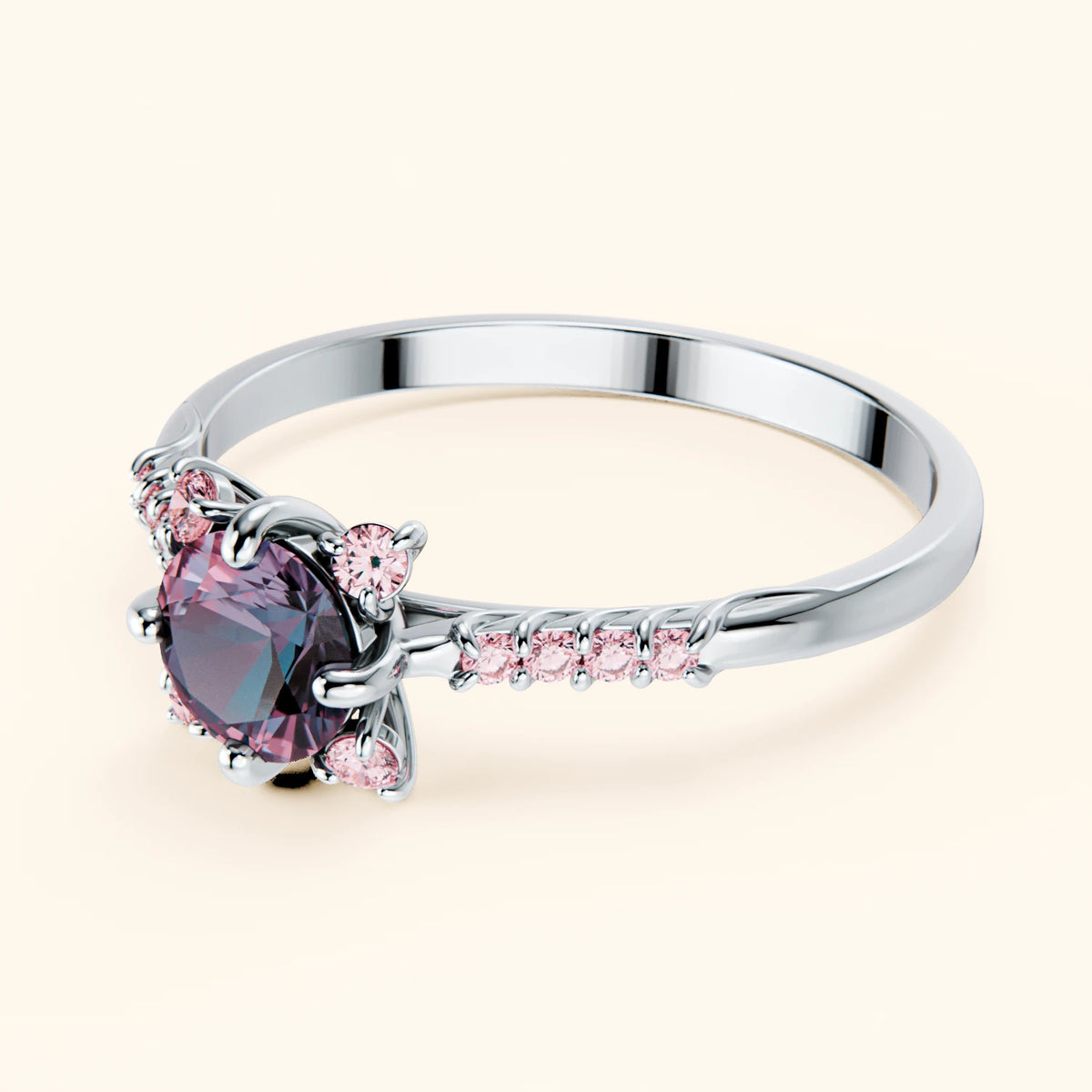 Engagement Ring Scintille - 0.55ct Lab Alexandrite with Lab Pink Diamond Side Stones