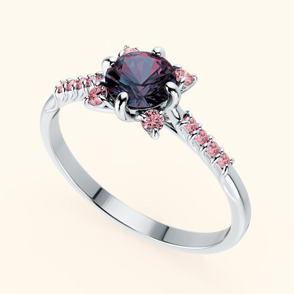 Engagement Ring Scintille - 0.55ct Lab Alexandrite with Lab Pink Diamond Side Stones