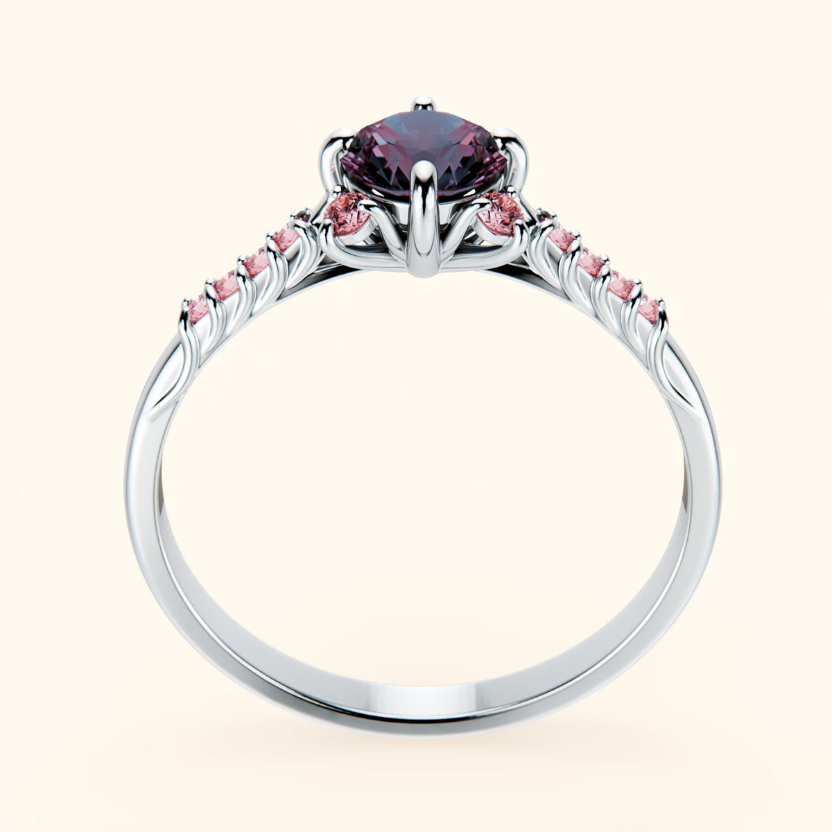 Engagement Ring Scintille - 0.55ct Lab Alexandrite with Lab Pink Diamond Side Stones