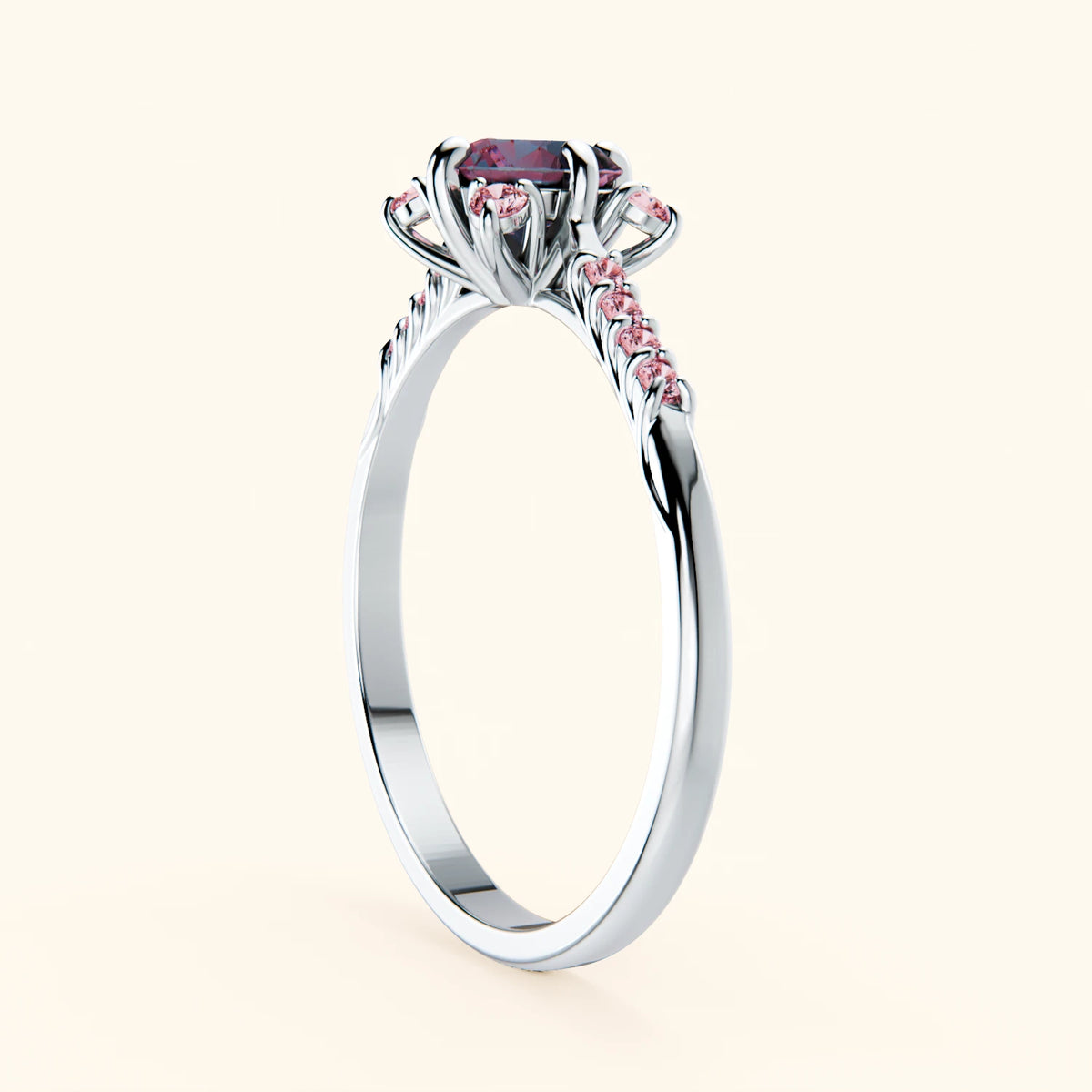 Engagement Ring Scintille - 0.55ct Lab Alexandrite with Lab Pink Diamond Side Stones