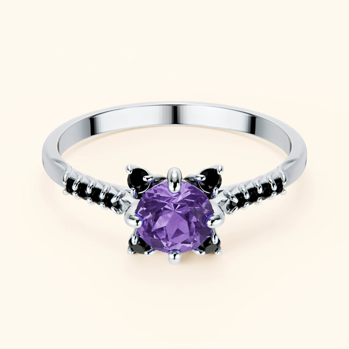 Pierścionek zaręczynowy Scintille – Ametyst 0,38 ct, kamienie boczne: czarny diament