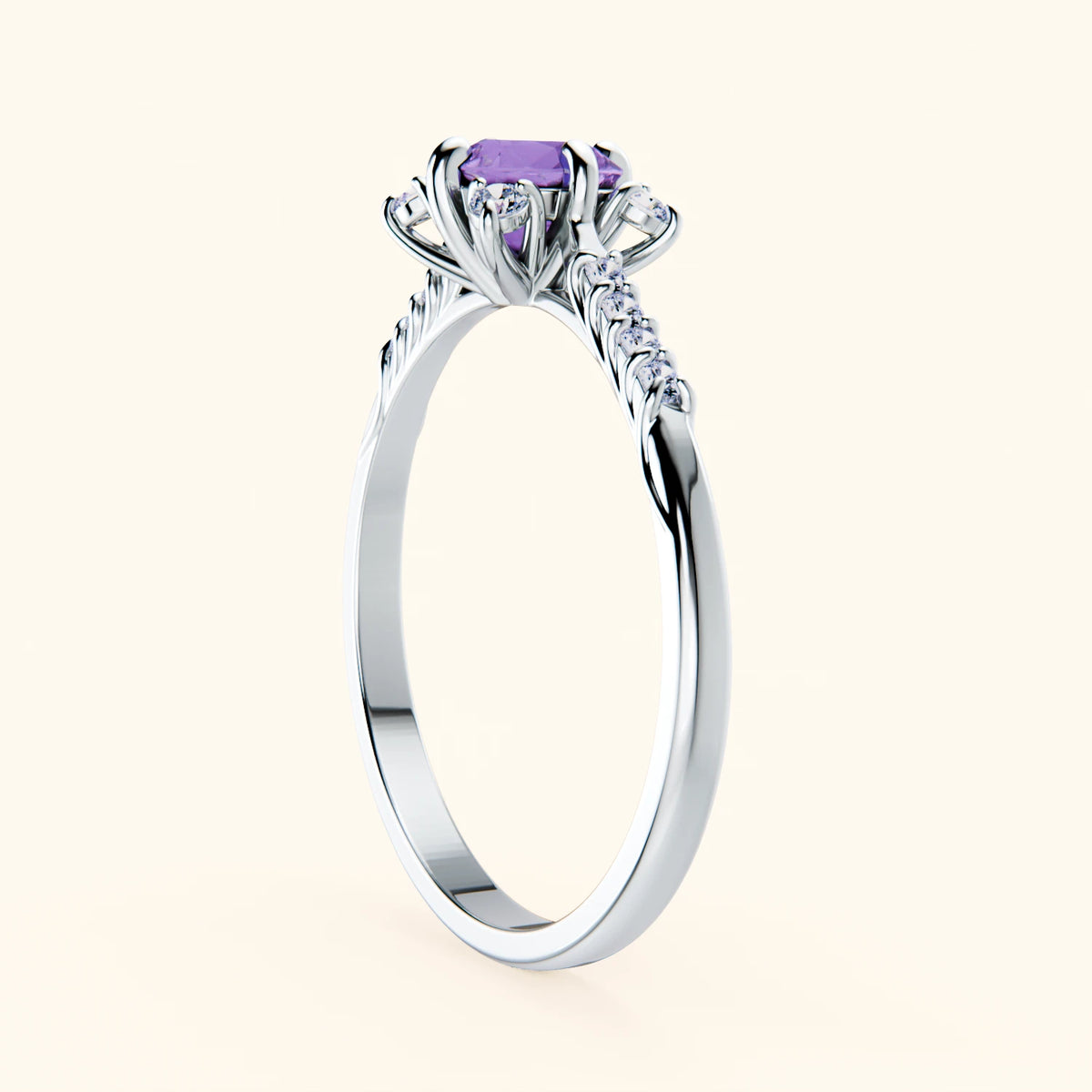 Engagement Ring Scintille - 0.38ct Amethyst with Lab Diamond Side Stones