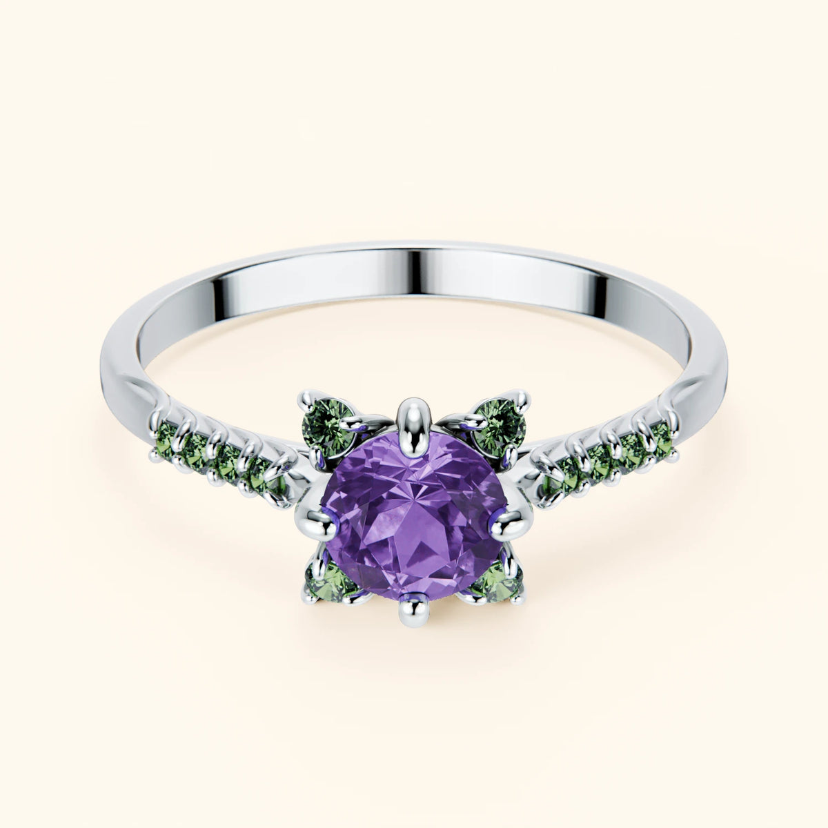 Engagement Ring Scintille - 0.38ct Amethyst with Lab Green Diamond Side Stones