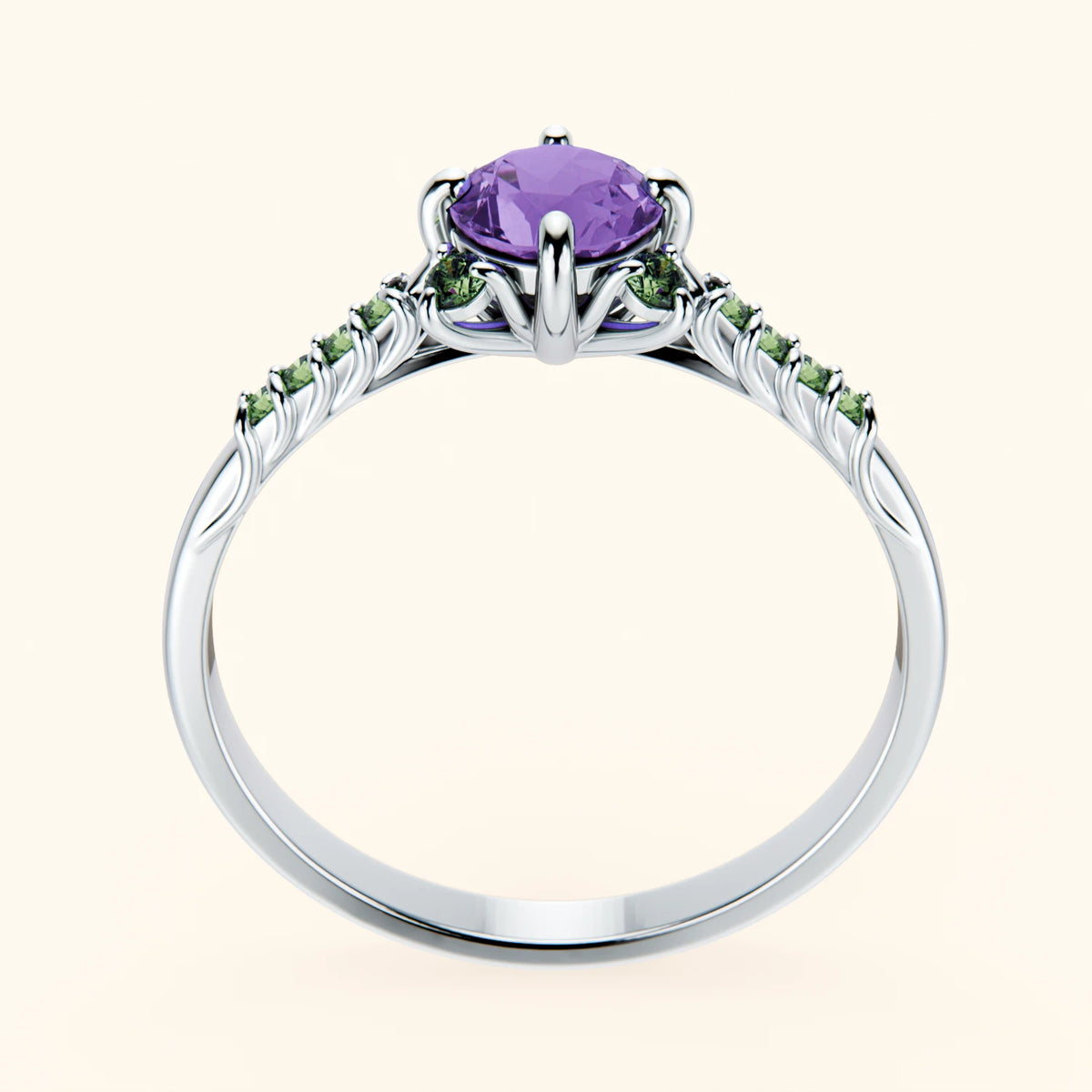 Engagement Ring Scintille - 0.38ct Amethyst with Lab Green Diamond Side Stones