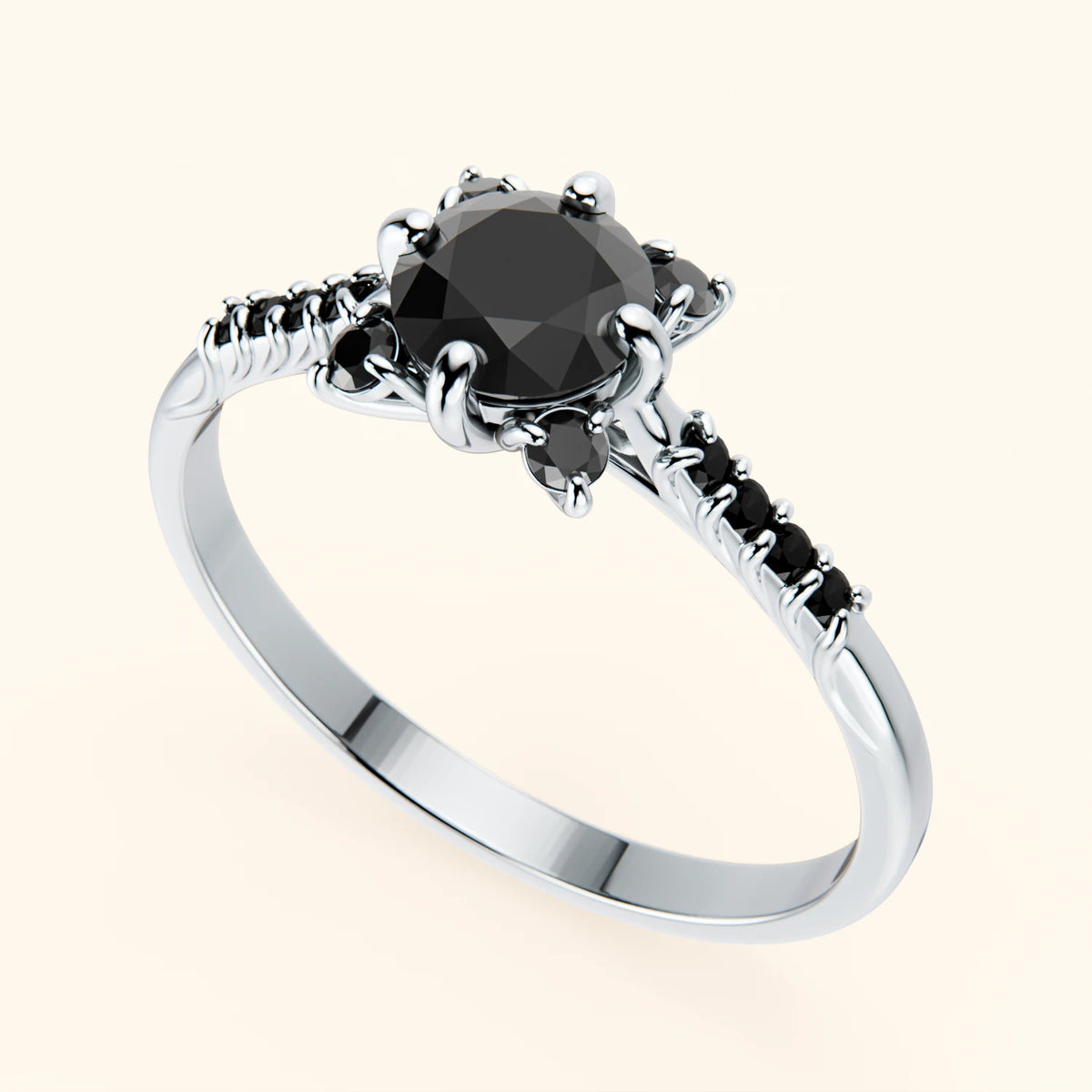 Engagement Ring Scintille - 0.5ct Black Diamond with Black Diamond Side Stones