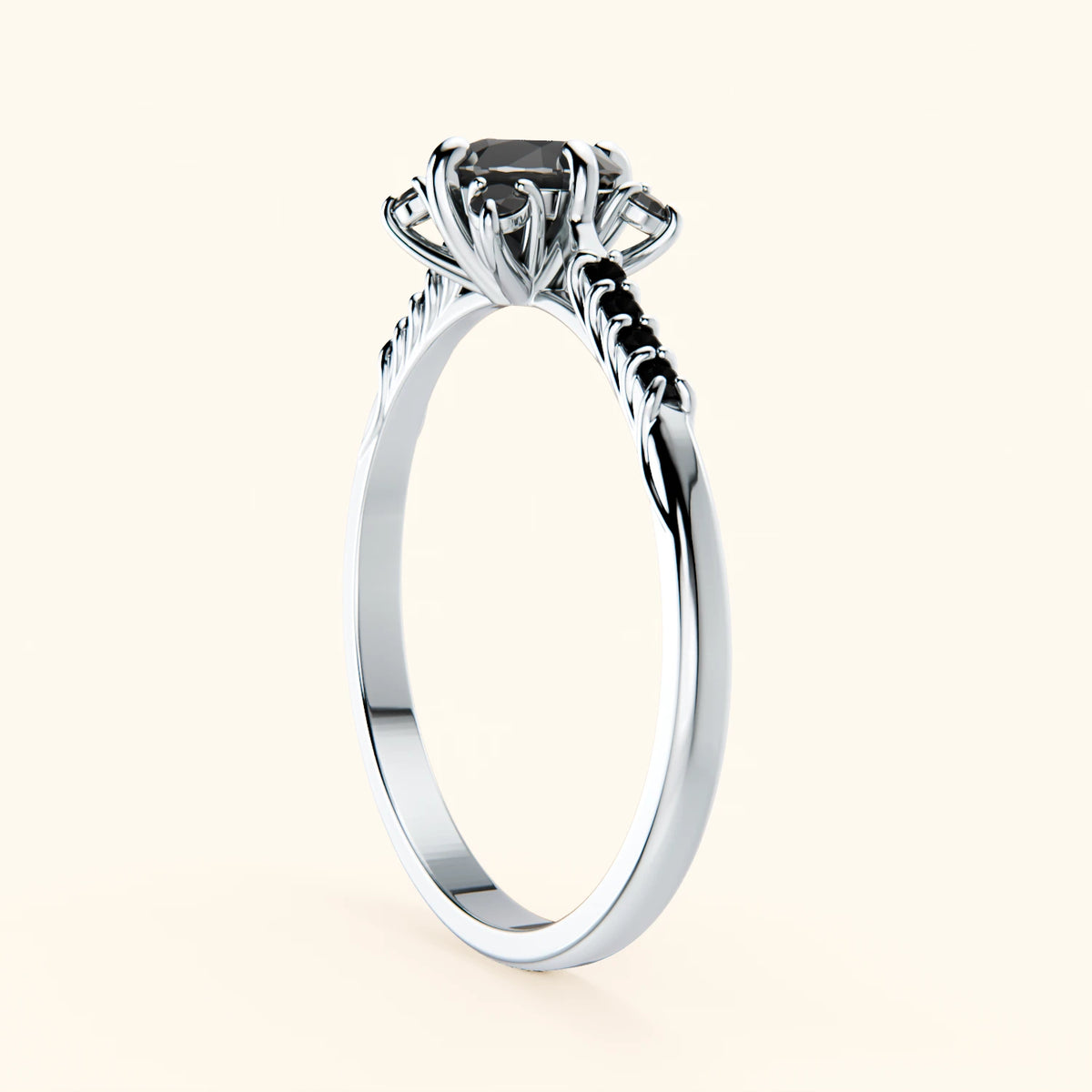 Engagement Ring Scintille - 0.5ct Black Diamond with Black Diamond Side Stones