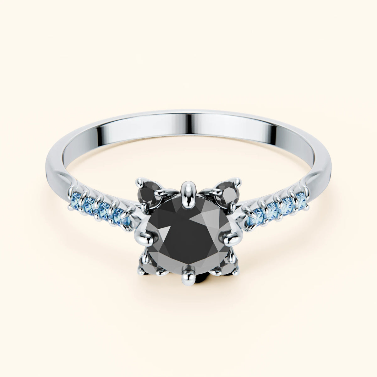 Engagement Ring Scintille - 0.5ct Black Diamond with Lab Blue Diamond Side Stones