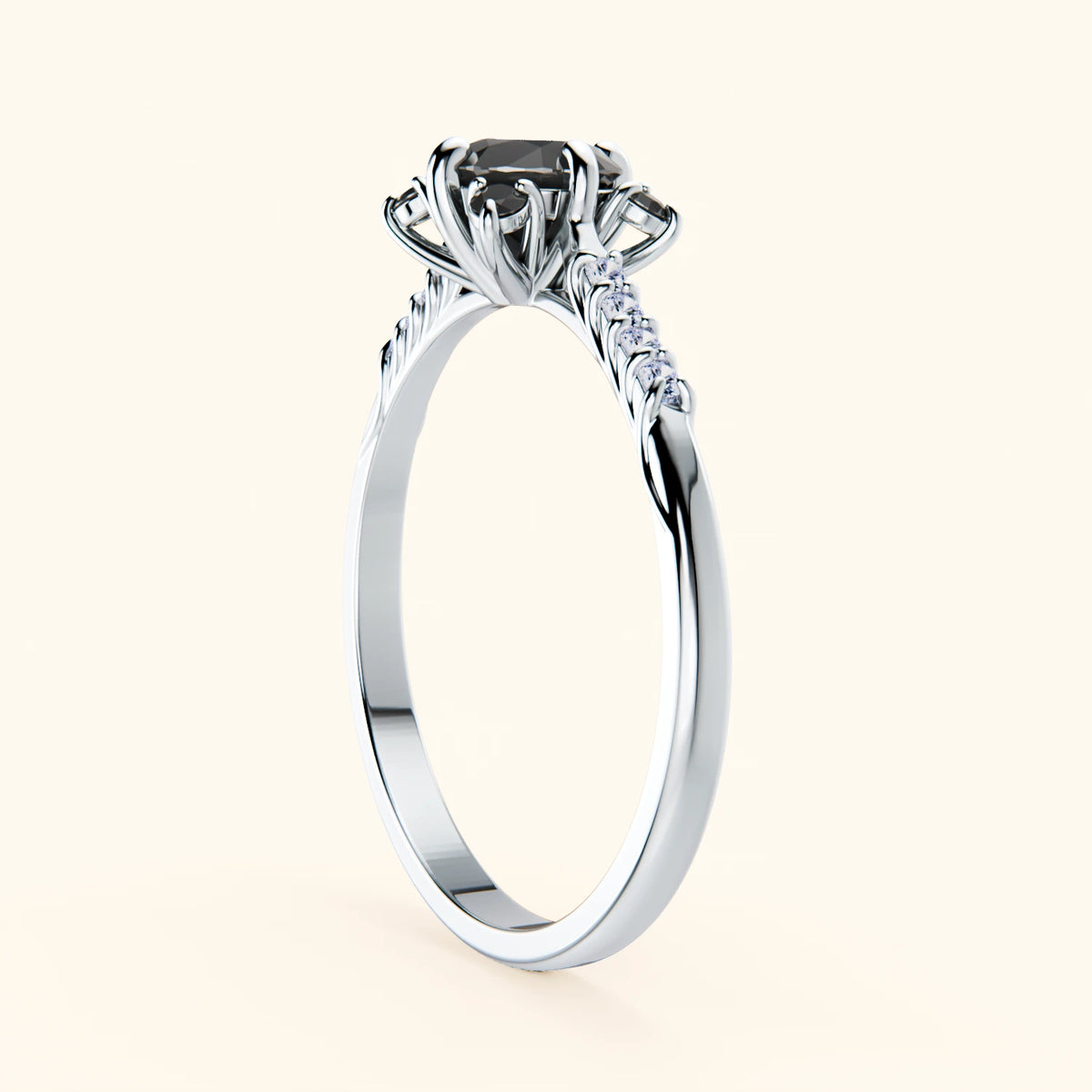 Pierścionek zaręczynowy Scintille – Czarny diament 0,5 ct, kamienie boczne: diament laboratoryjny