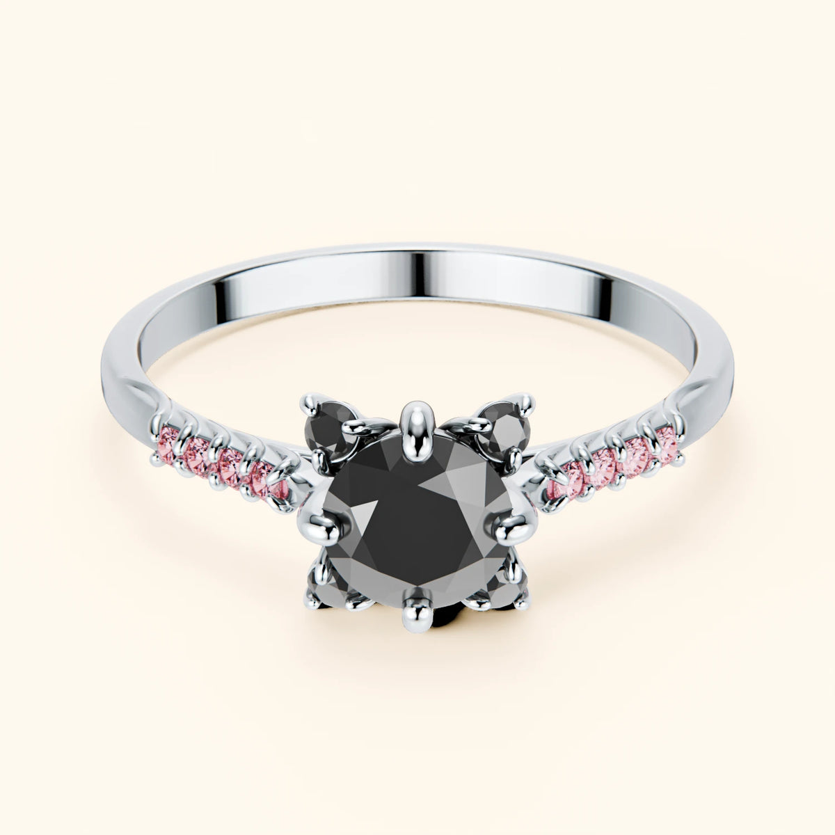 Engagement Ring Scintille - 0.5ct Black Diamond with Lab Pink Diamond Side Stones