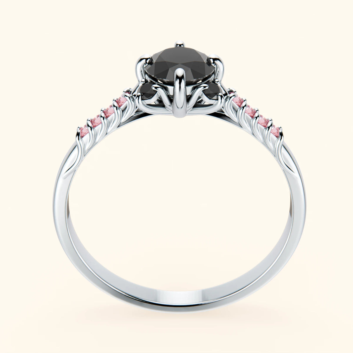 Engagement Ring Scintille - 0.5ct Black Diamond with Lab Pink Diamond Side Stones