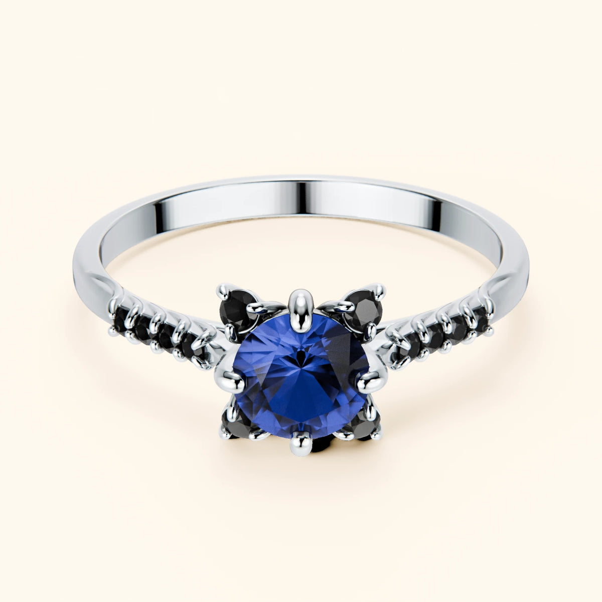 Engagement Ring Scintille - 0.60ct Natural Blue Sapphire with Black Diamond Side Stones