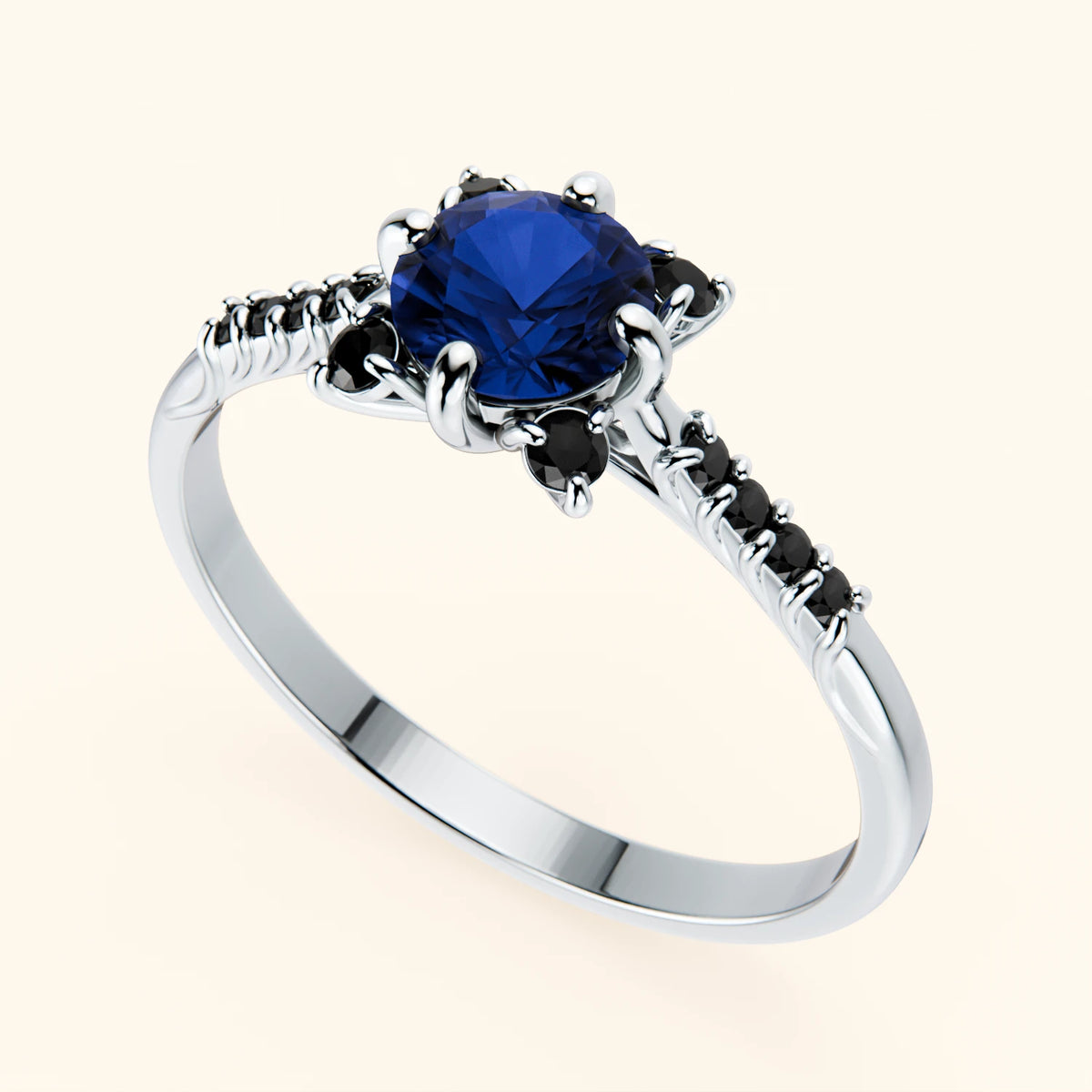 Engagement Ring Scintille - 0.60ct Natural Blue Sapphire with Black Diamond Side Stones
