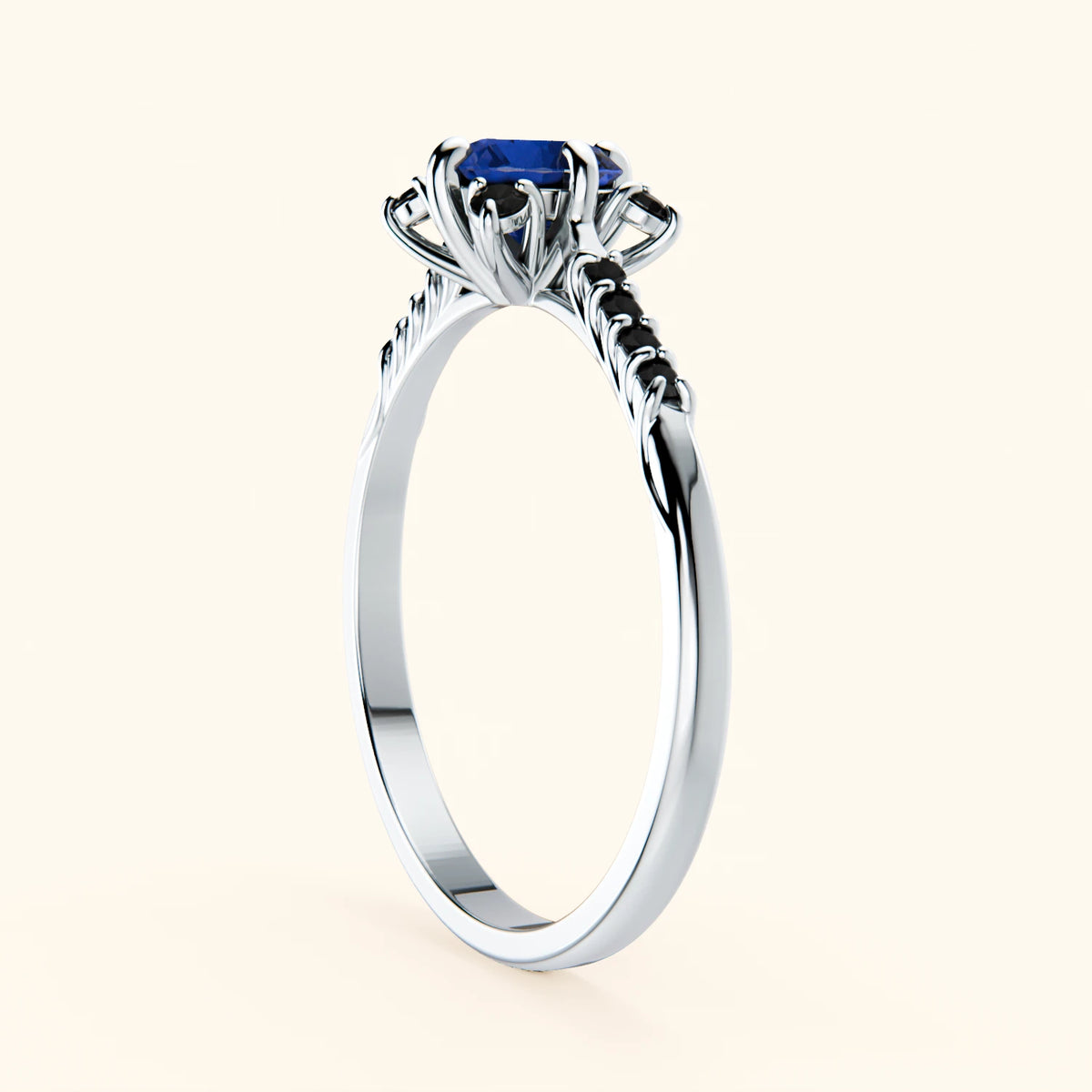 Engagement Ring Scintille - 0.60ct Natural Blue Sapphire with Black Diamond Side Stones
