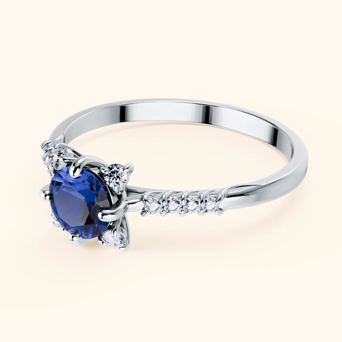 Engagement Ring Scintille - 0.60ct Natural Blue Sapphire with Natural Diamond Side Stones