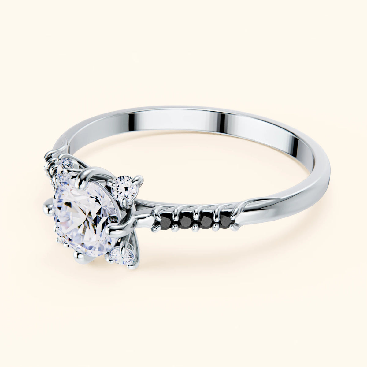 Engagement Ring Scintille - 0.5ct Lab Diamond with Black Diamond Side Stones